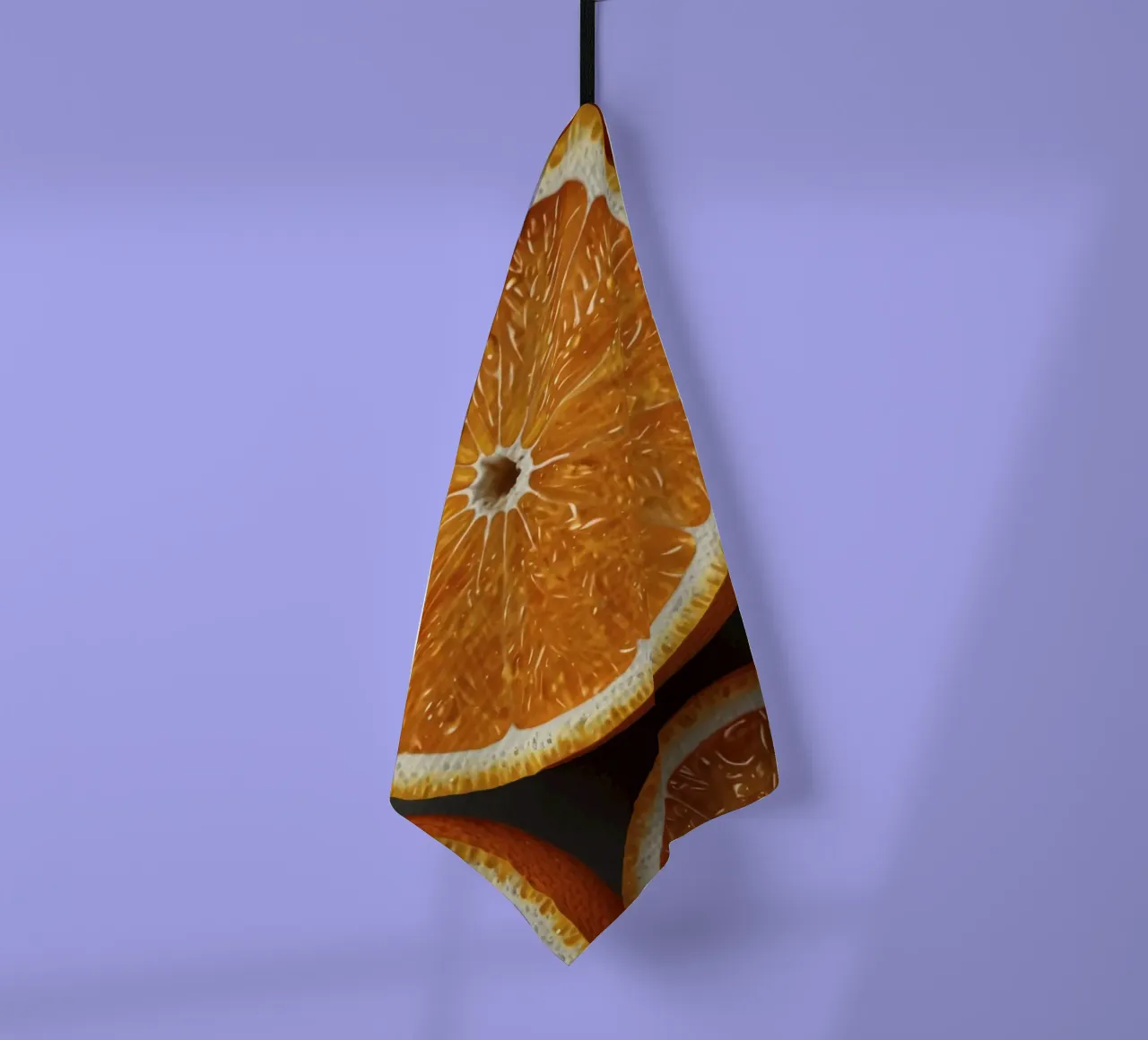 Levendige sinaasappelschijfjes netjes gerangschikt op een gestructureerd oppervlak theedoek van DesignDoodle