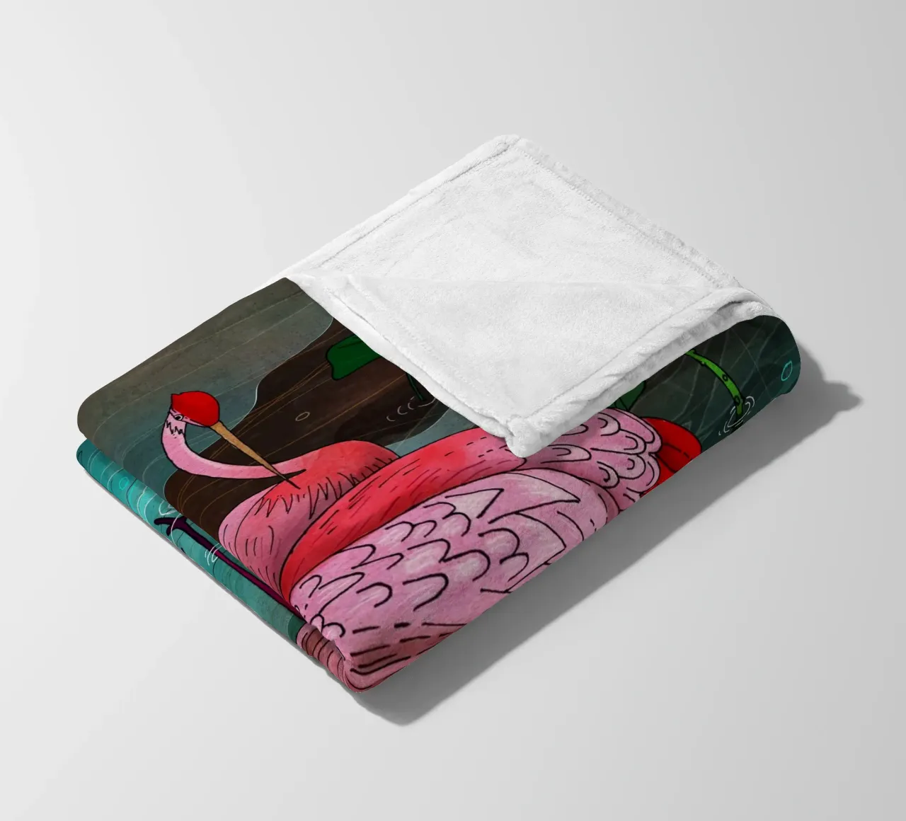 Tre uccelli rosa si trovano nell'acqua con le ninfee coperta in pile da AnimalArt