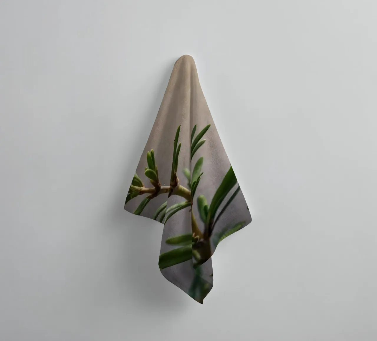 Green plant branches reach upward, showcasing vibrant leaves towel by DesignDoodle