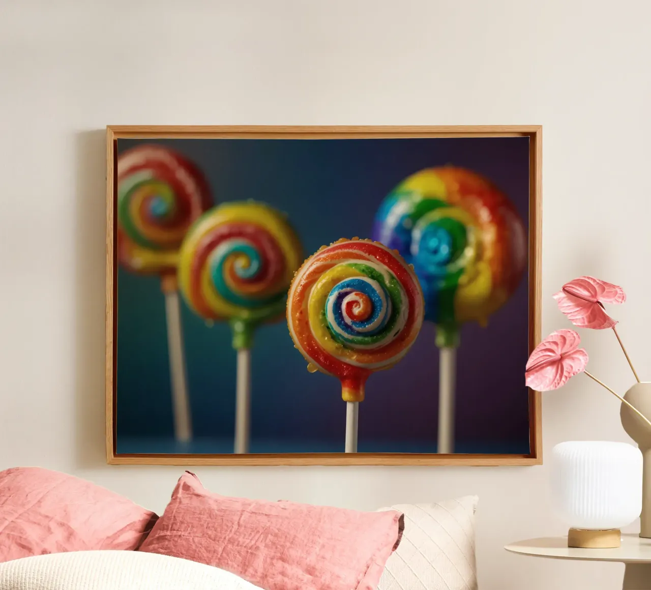 Lecca-lecca colorati in tonalità vivaci tela con Cornice a cassetta da DesignDoodle