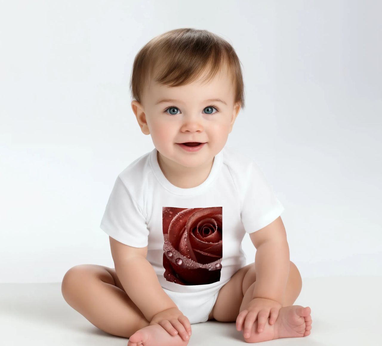 Vue rapprochée d'une rose baignée de rosée aux pétales éclatants. body bébé de DesignDoodle