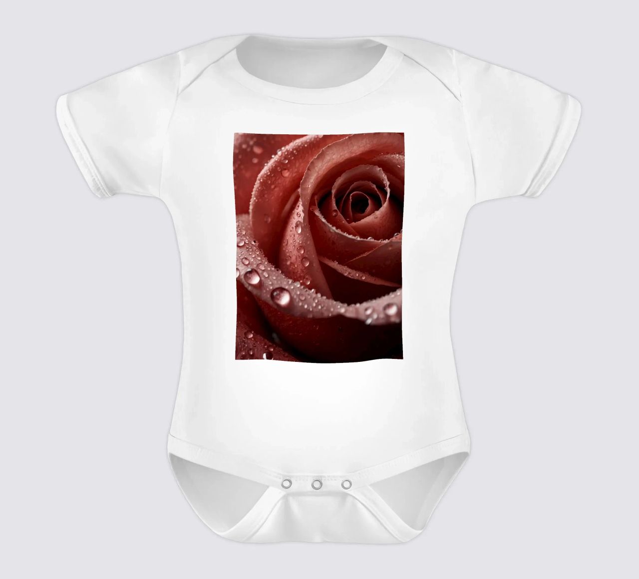 Vue rapprochée d'une rose baignée de rosée aux pétales éclatants. body bébé de DesignDoodle