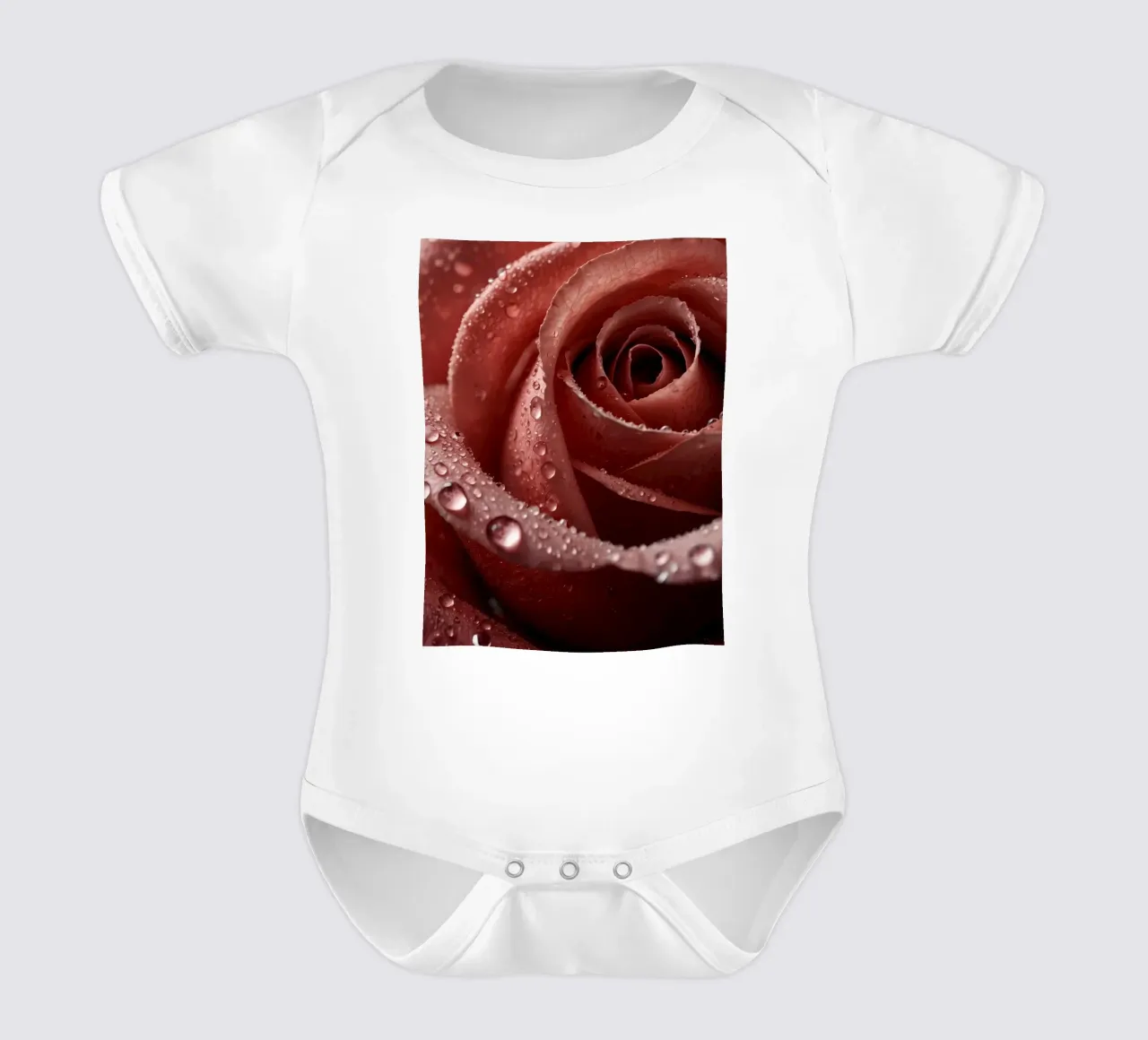 Vista ravvicinata di una rosa baciata dalla rugiada con petali vivaci body neonato maniche corte da DesignDoodle