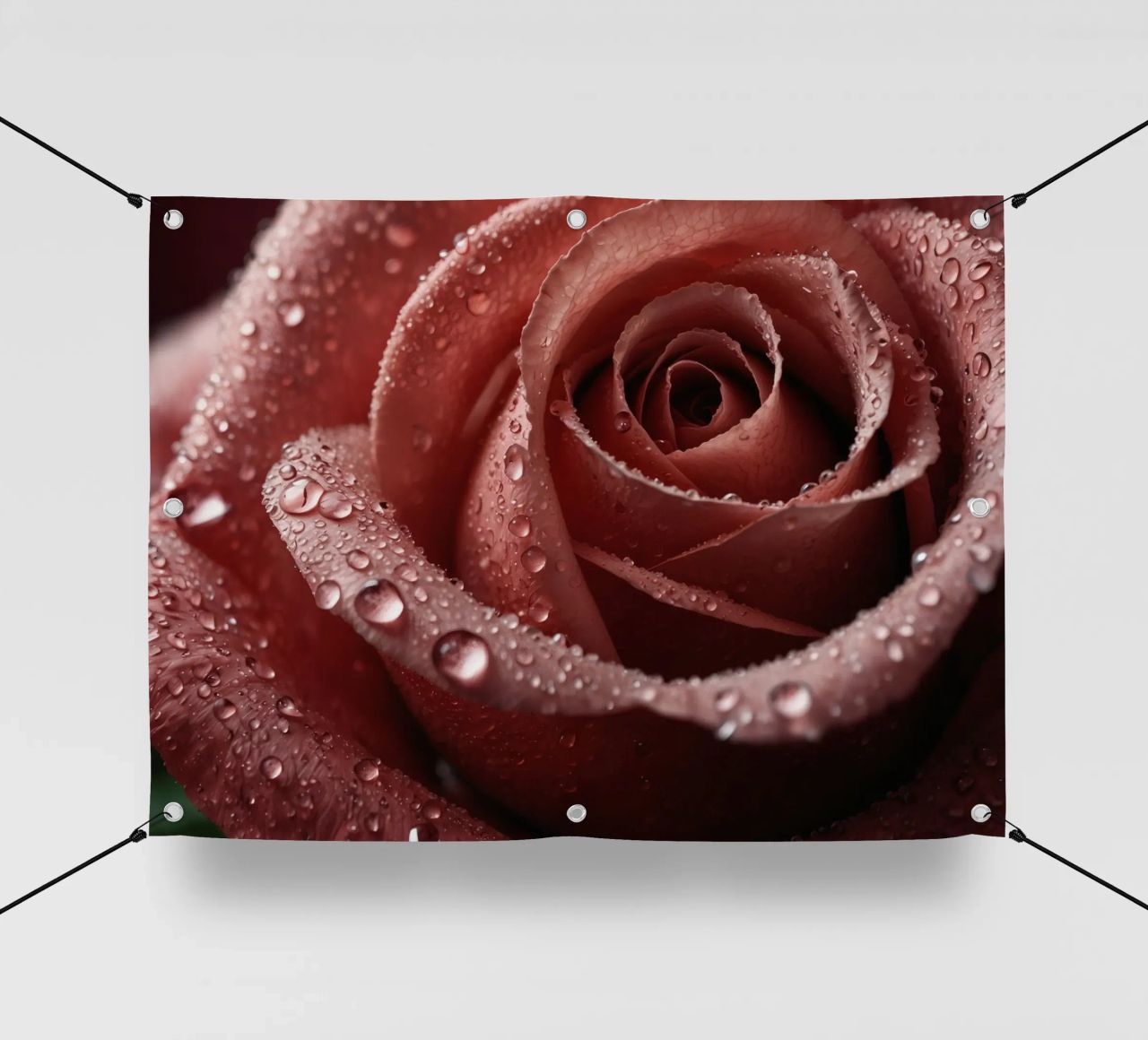 Vue rapprochée d'une rose baignée de rosée aux pétales éclatants. bâche pvc de DesignDoodle