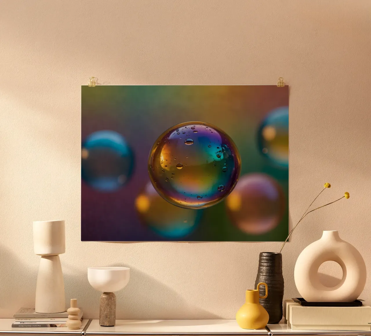 Colorful bubbles floating on a blurred vibrant background hahnemühle by DesignDoodle