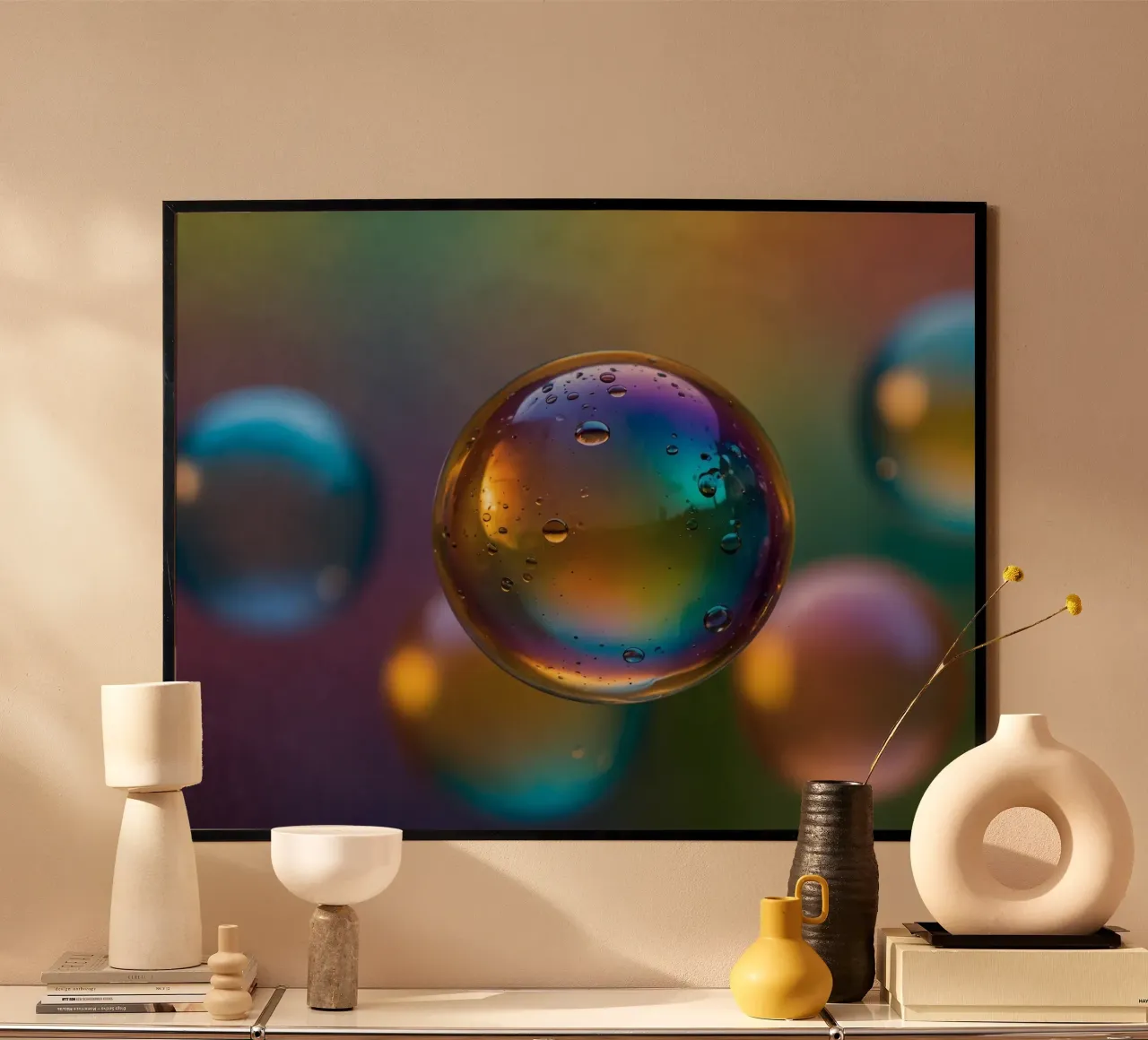 Colorful bubbles floating on a blurred vibrant background hahnemühle by DesignDoodle