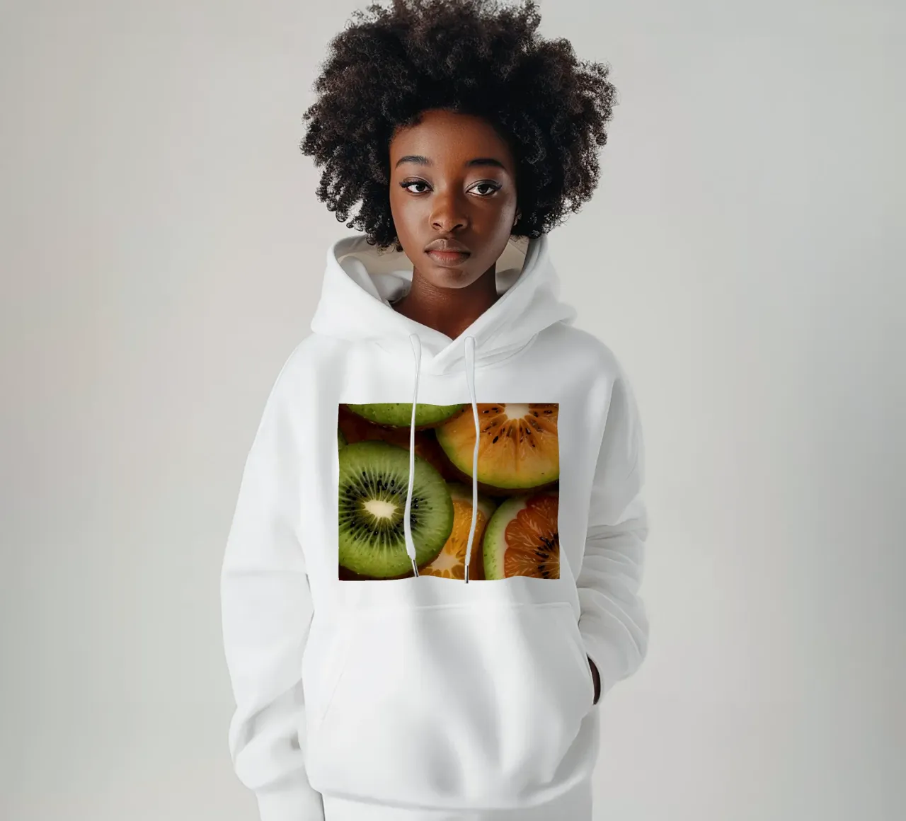 Assortimento variopinto di agrumi freschi e fette di kiwi disposte felpa con cappuccio da DesignDoodle