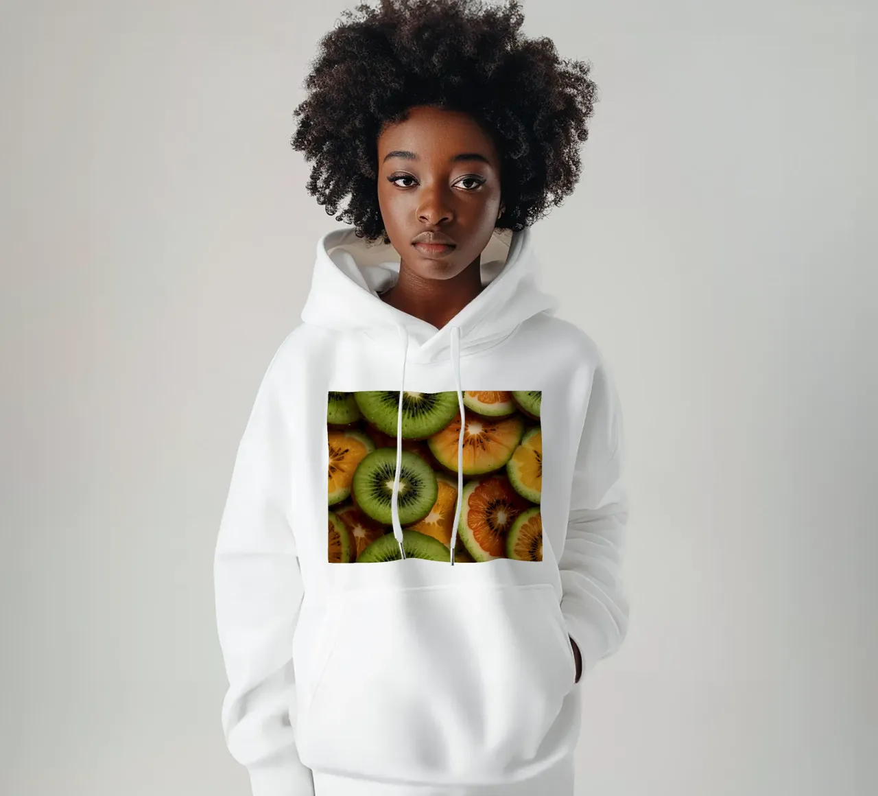 Assortimento variopinto di agrumi freschi e fette di kiwi disposte felpa con cappuccio da DesignDoodle