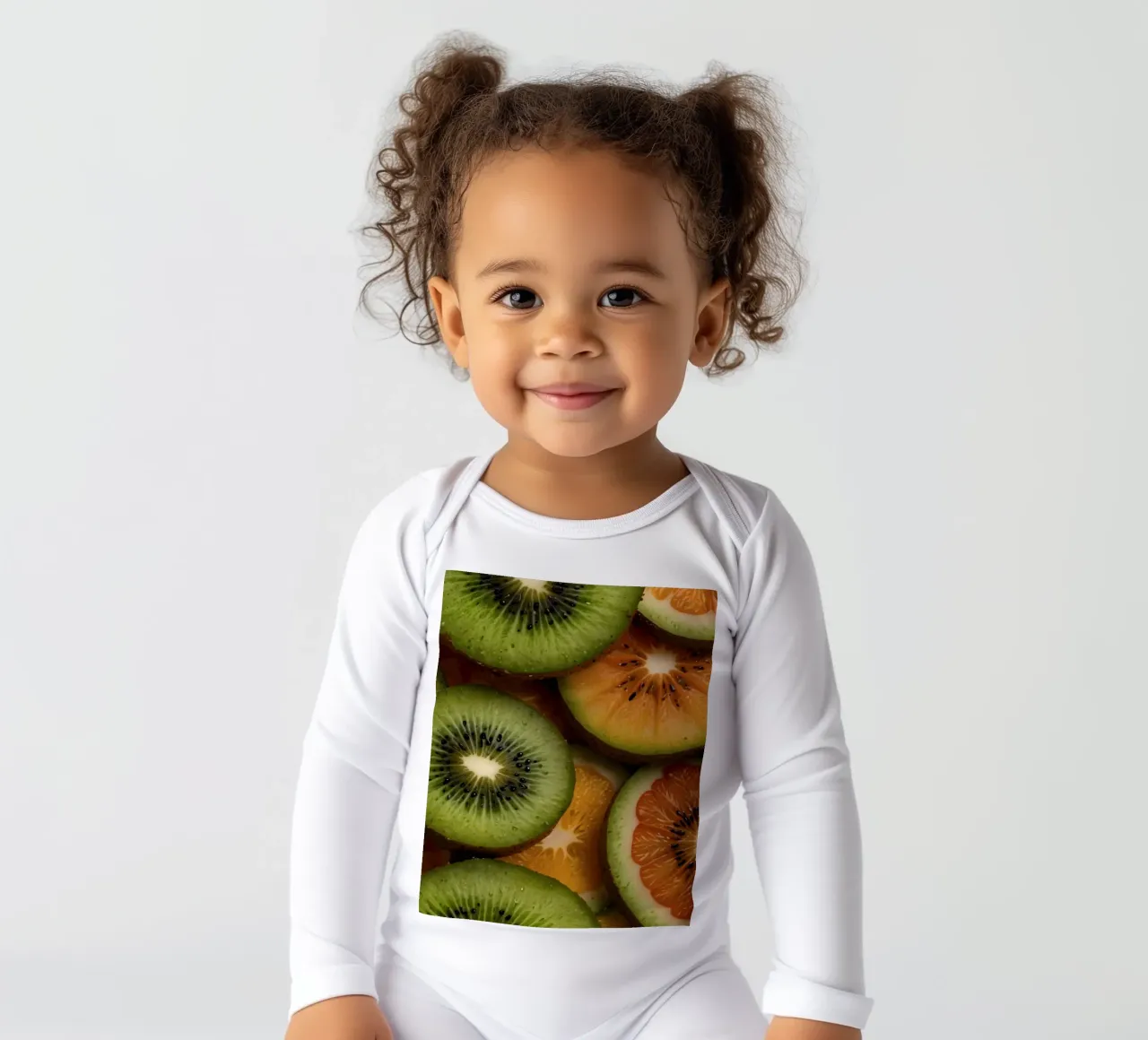 Assortimento variopinto di agrumi freschi e fette di kiwi disposte body neonato maniche lunghe da DesignDoodle