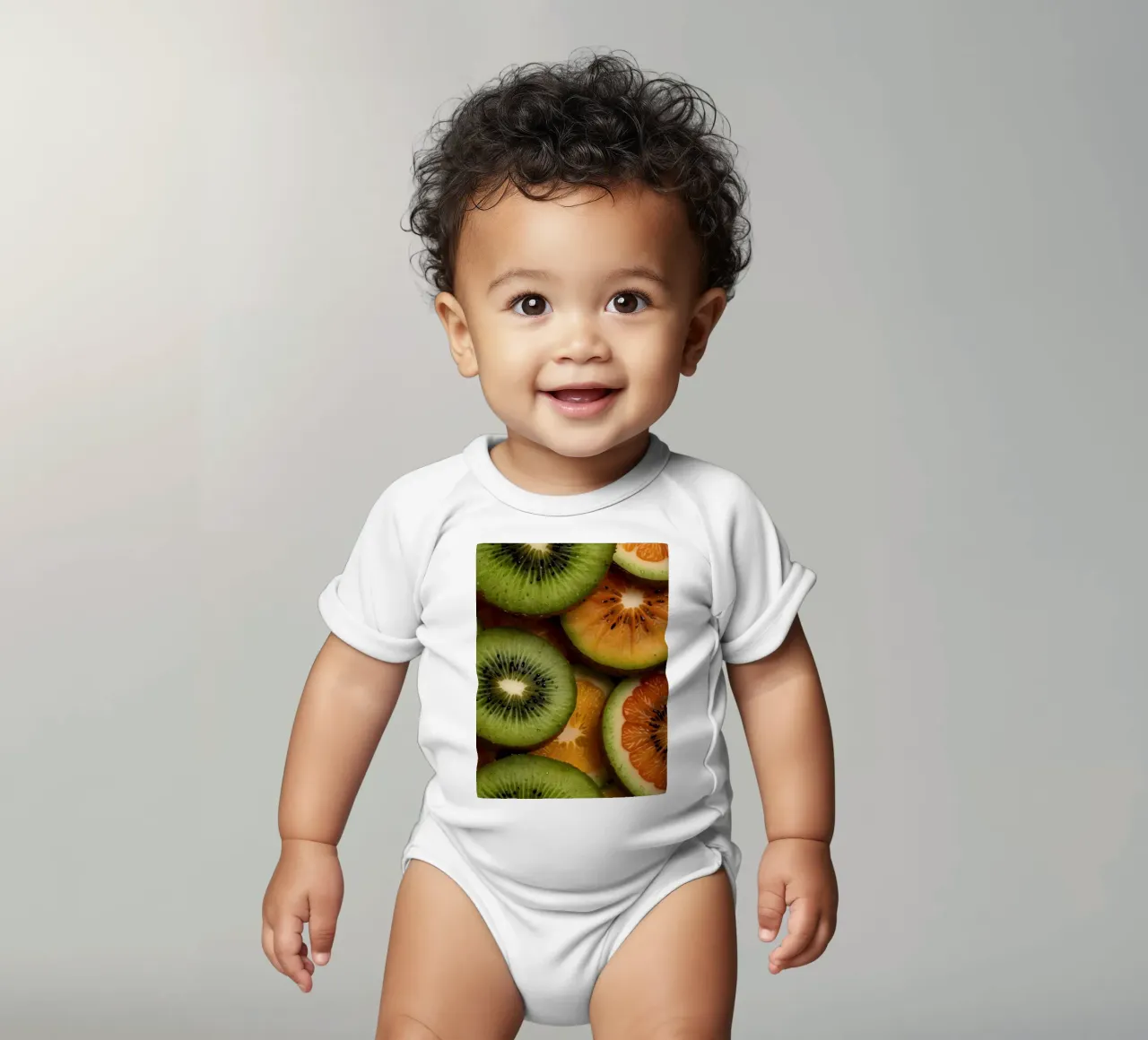 Assortimento variopinto di agrumi freschi e fette di kiwi disposte body neonato maniche corte da DesignDoodle