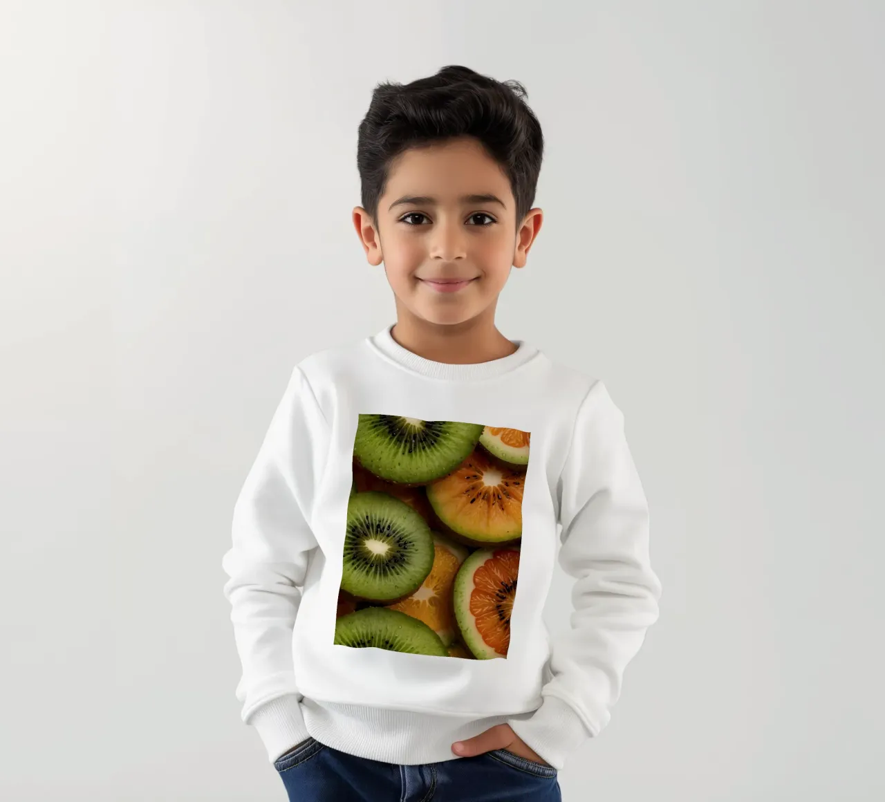 Assortimento variopinto di agrumi freschi e fette di kiwi disposte felpa bambino da DesignDoodle