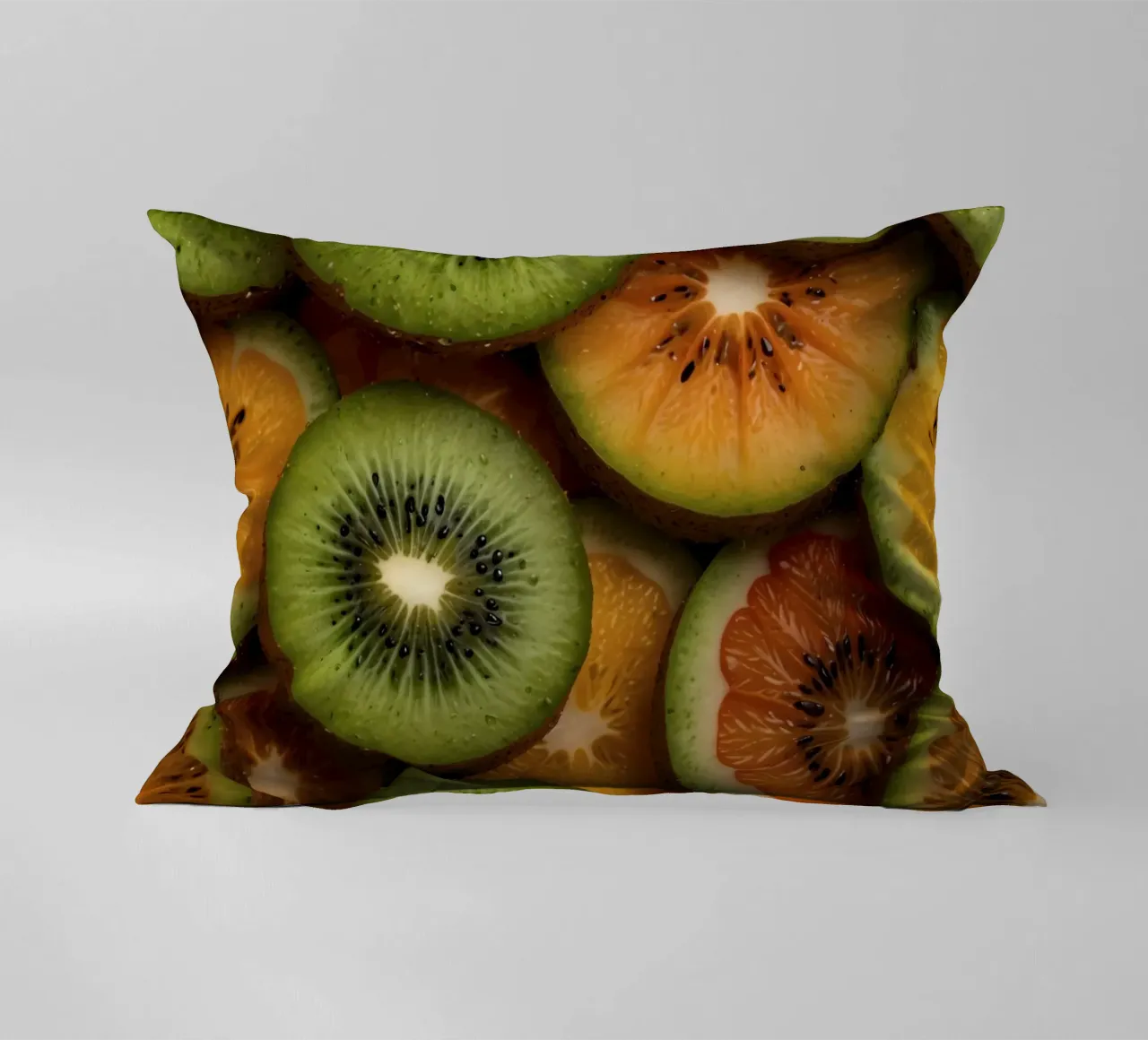 Assortimento variopinto di agrumi freschi e fette di kiwi disposte cuscino da DesignDoodle