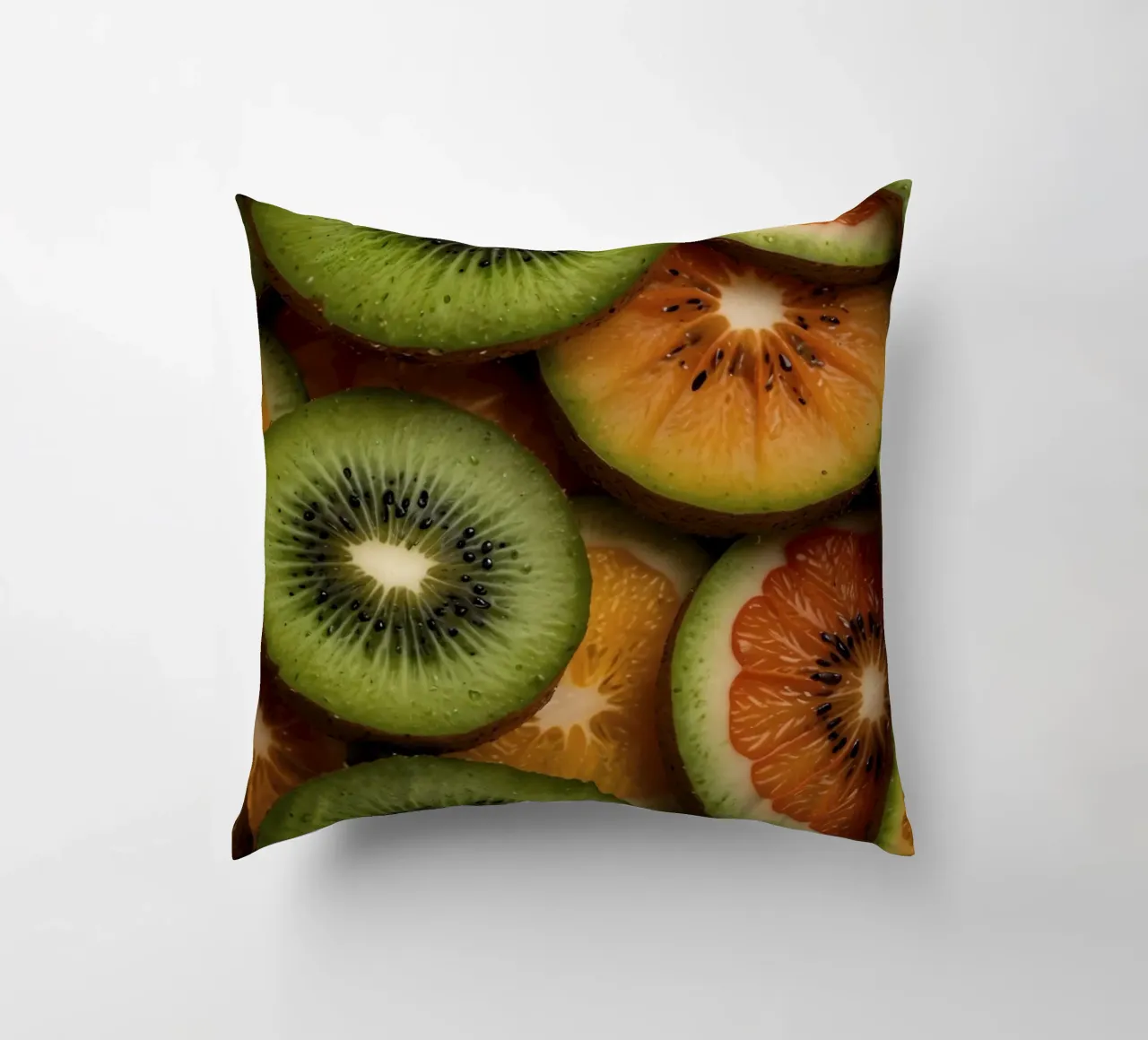 Assortimento variopinto di agrumi freschi e fette di kiwi disposte cuscino da DesignDoodle