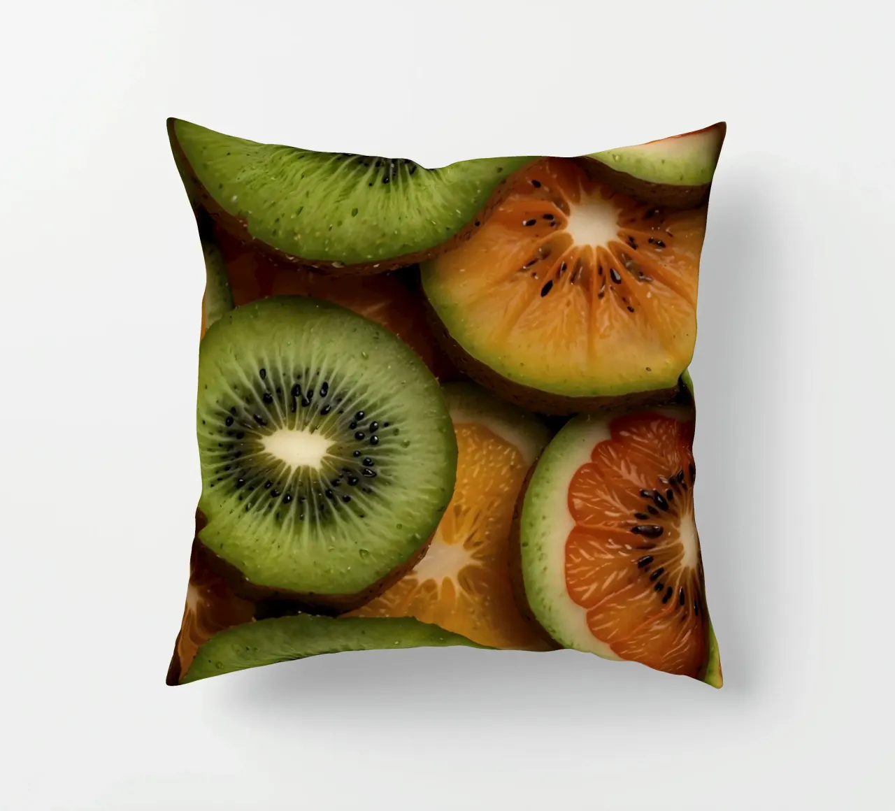 Assortimento variopinto di agrumi freschi e fette di kiwi disposte cuscino da DesignDoodle