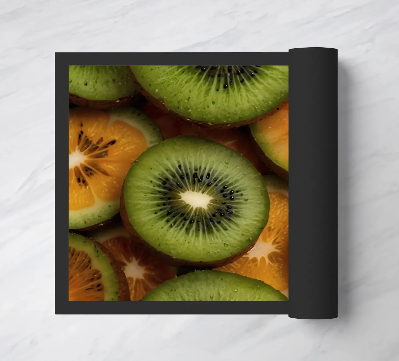 Assortimento variopinto di agrumi freschi e fette di kiwi disposte zerbino da DesignDoodle