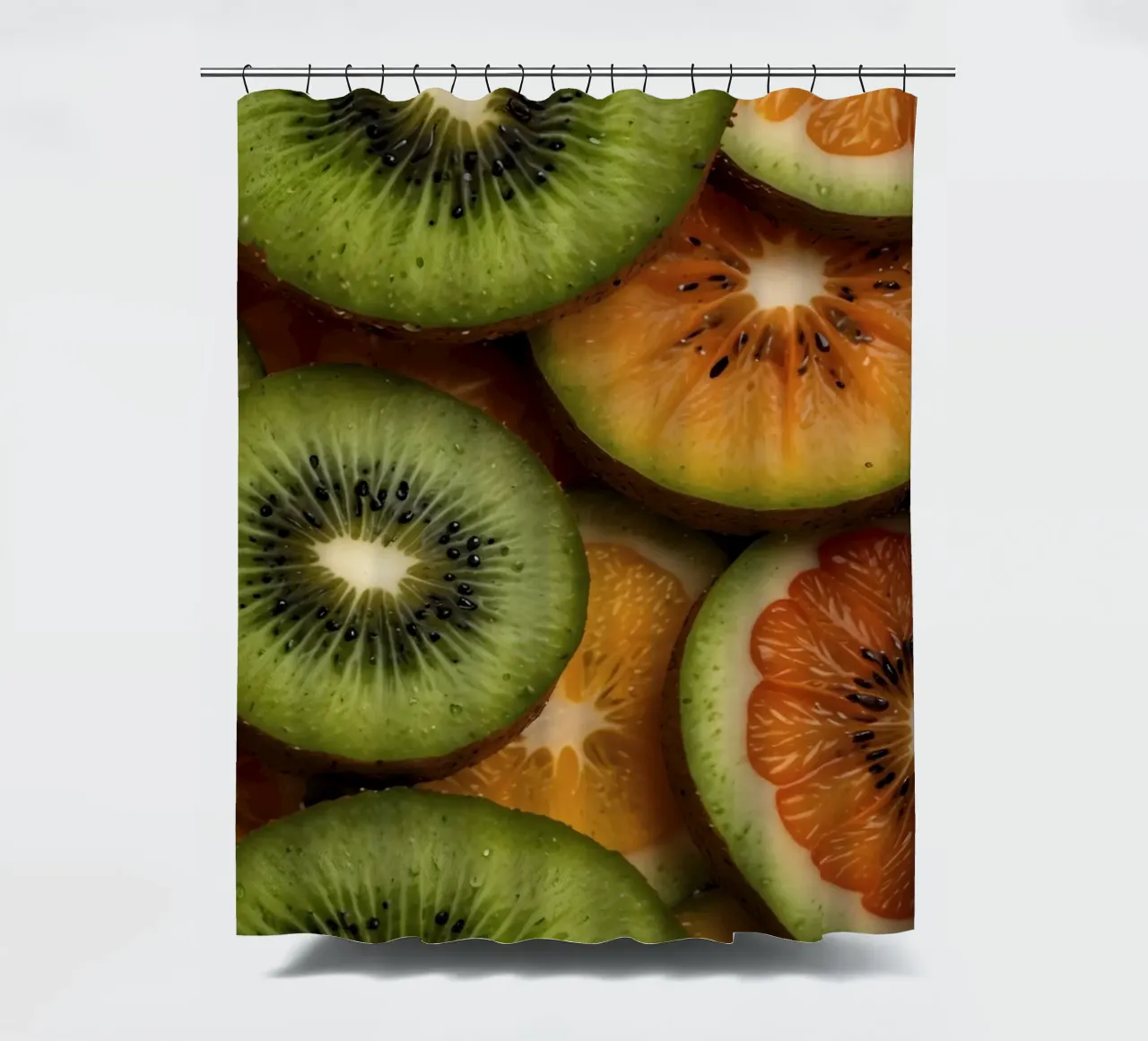 Assortimento variopinto di agrumi freschi e fette di kiwi disposte tenda da doccia da DesignDoodle