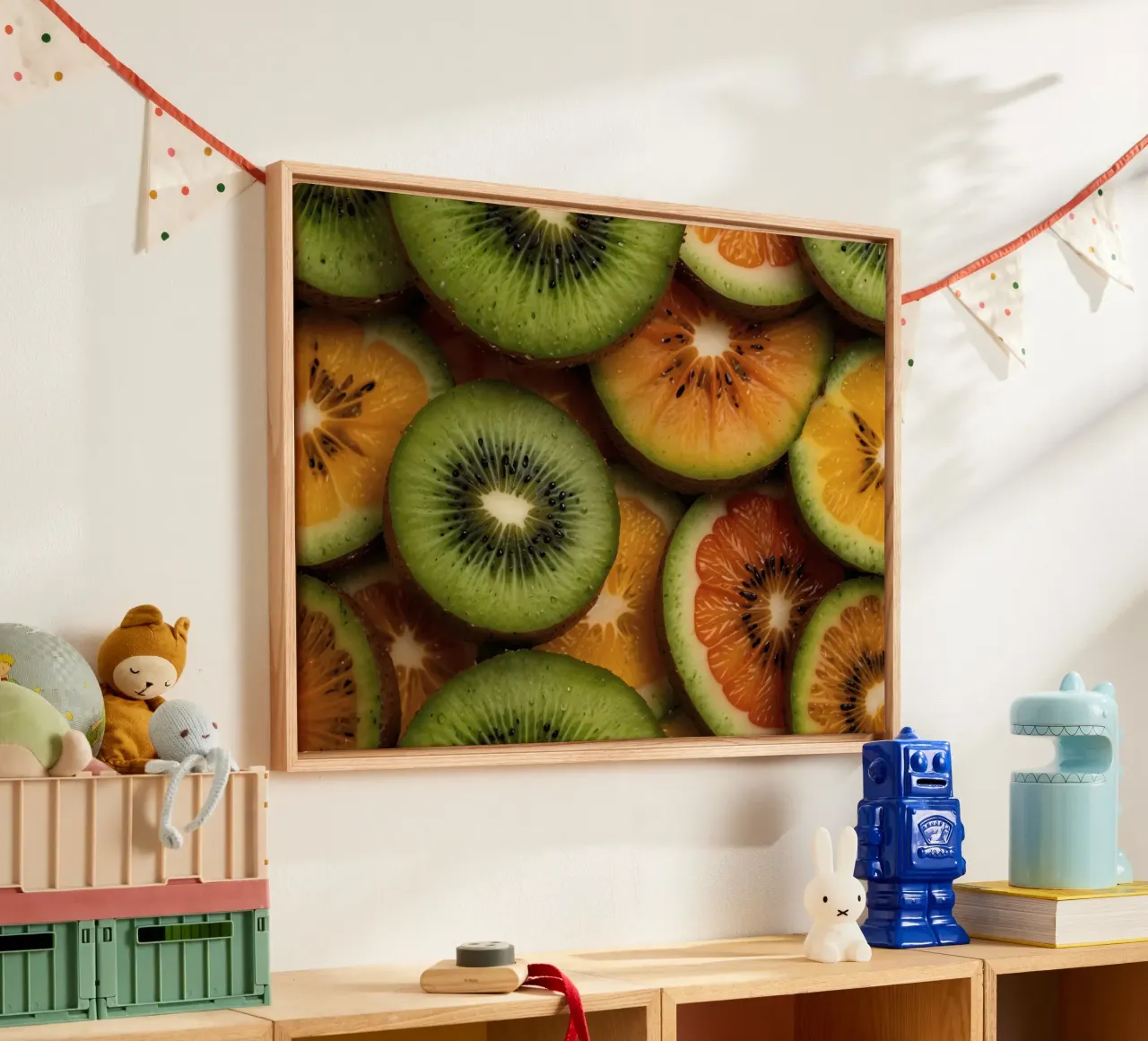 Assortimento variopinto di agrumi freschi e fette di kiwi disposte tela da DesignDoodle