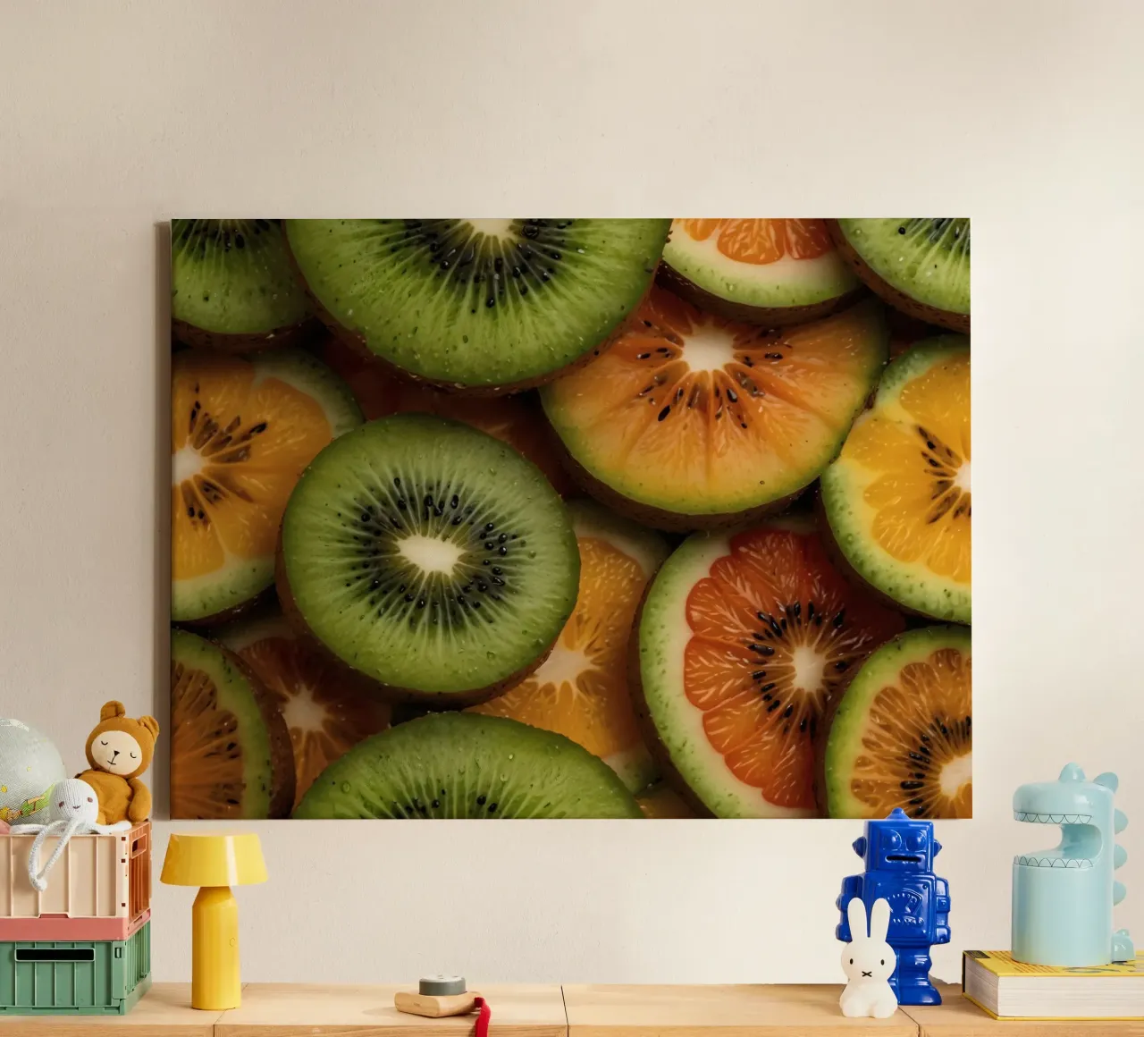 Assortimento variopinto di agrumi freschi e fette di kiwi disposte tela da DesignDoodle