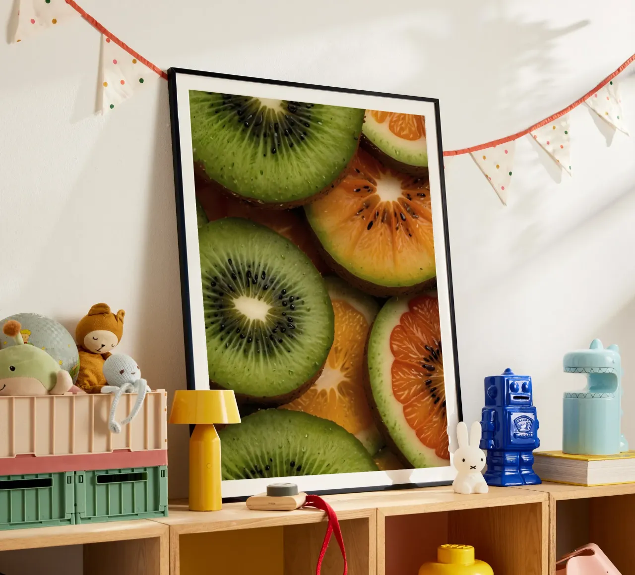 Assortimento variopinto di agrumi freschi e fette di kiwi disposte carta hahnemühle da DesignDoodle