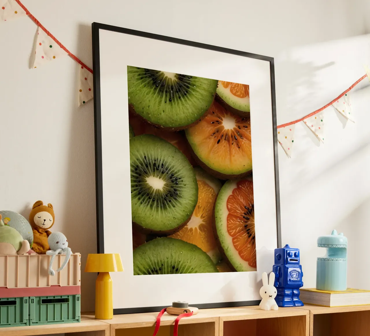 Assortimento variopinto di agrumi freschi e fette di kiwi disposte carta hahnemühle da DesignDoodle