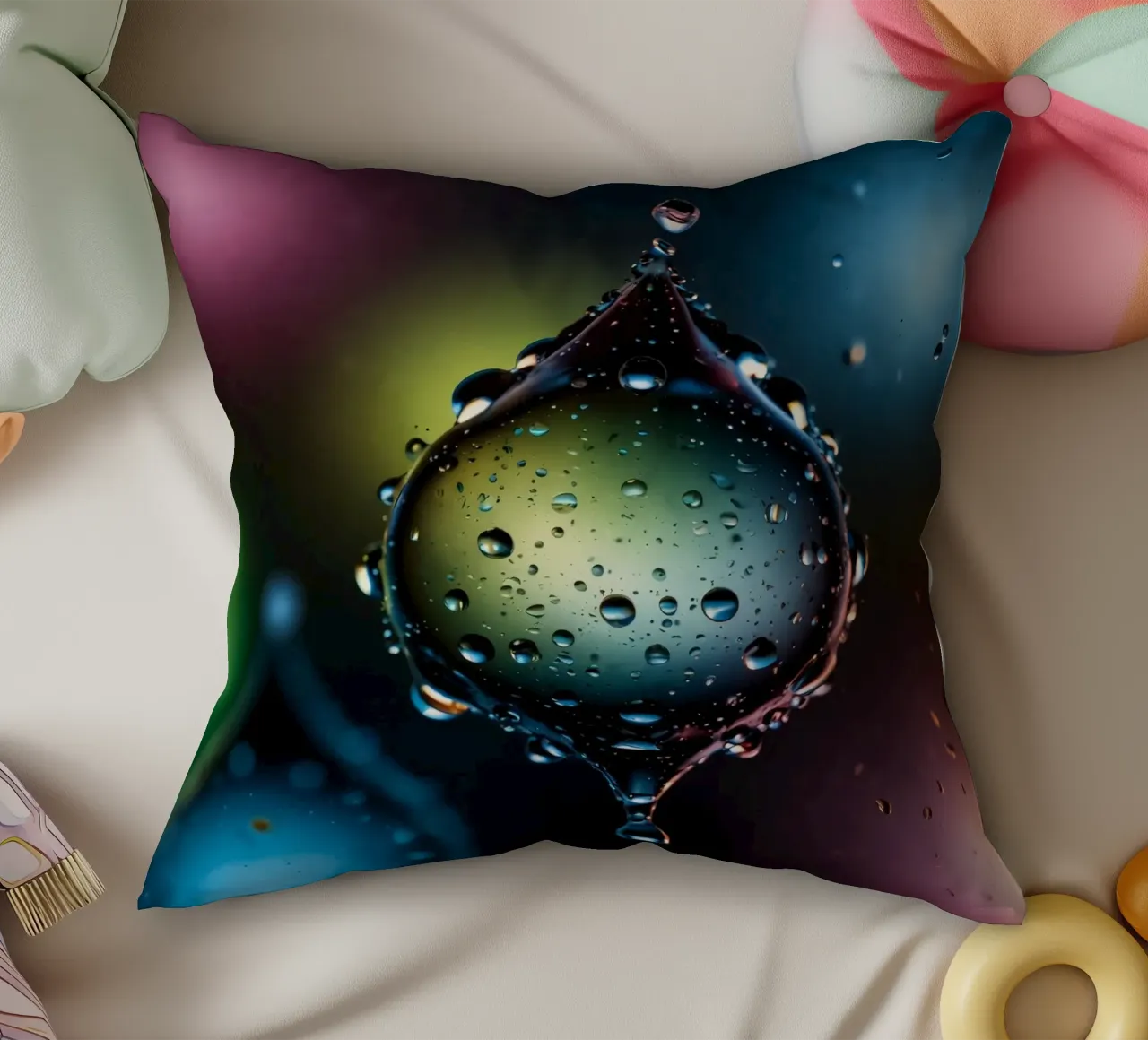 Gocce d'acqua colorate sospese nell'aria cuscino da DesignDoodle