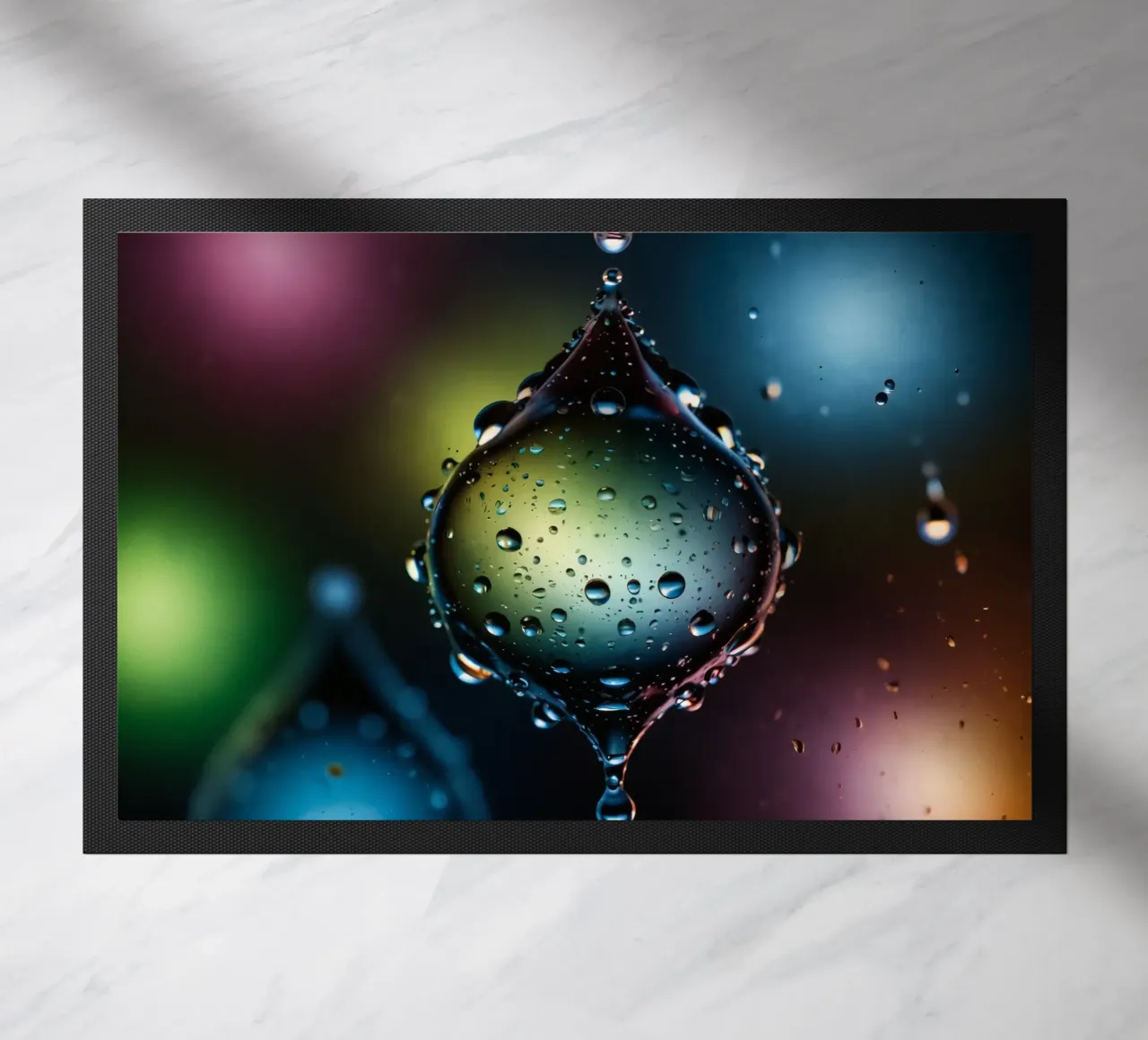 Gocce d'acqua colorate sospese nell'aria zerbino da DesignDoodle