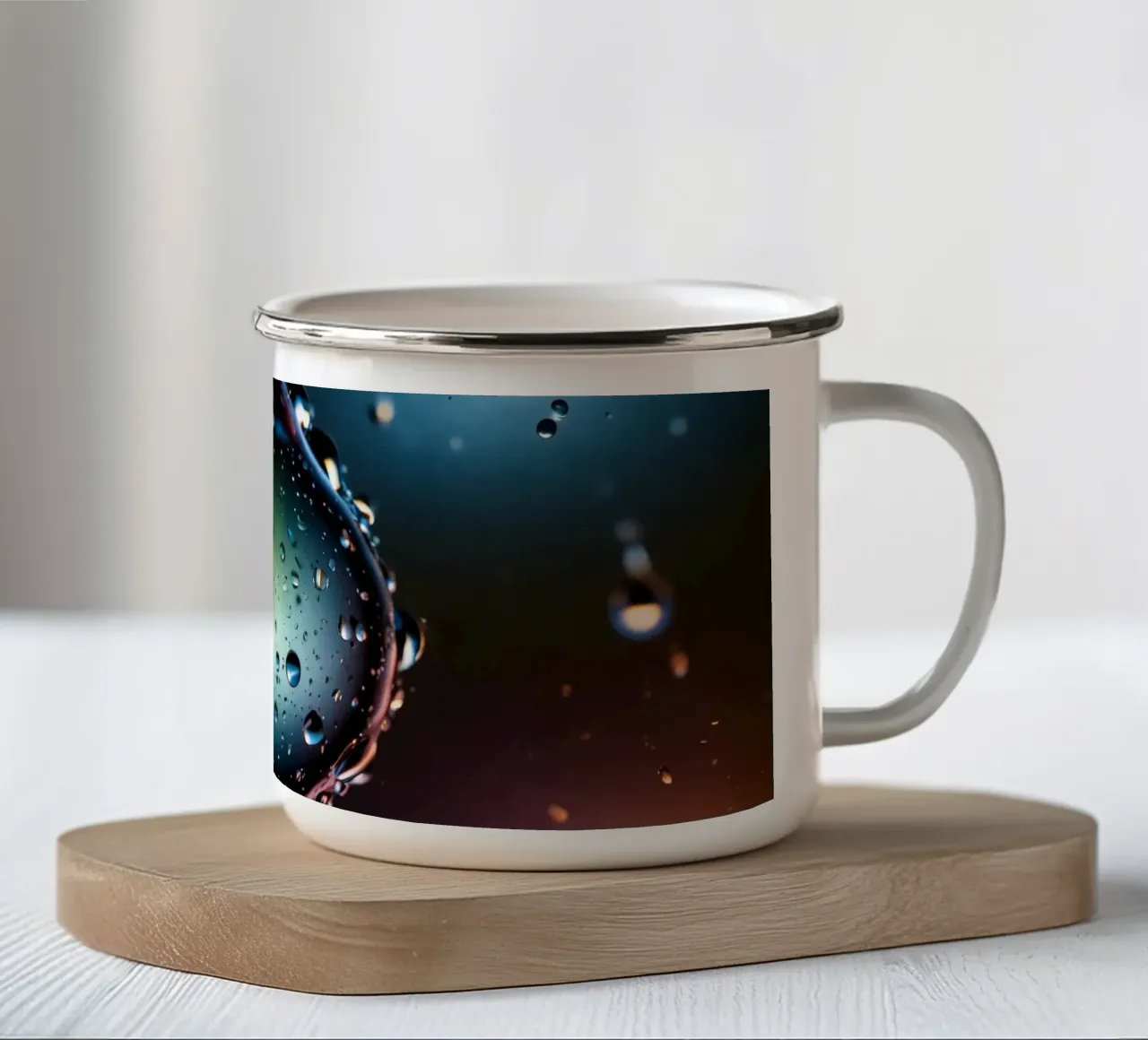 Gocce d'acqua colorate sospese nell'aria tazza in smalto da DesignDoodle