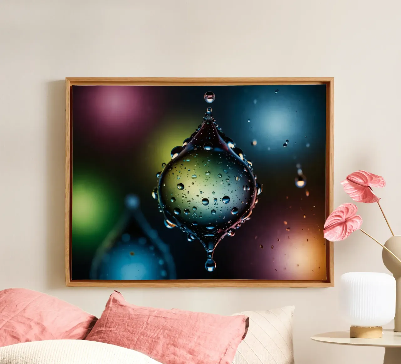 Gocce d'acqua colorate sospese nell'aria tela con Cornice a cassetta da DesignDoodle