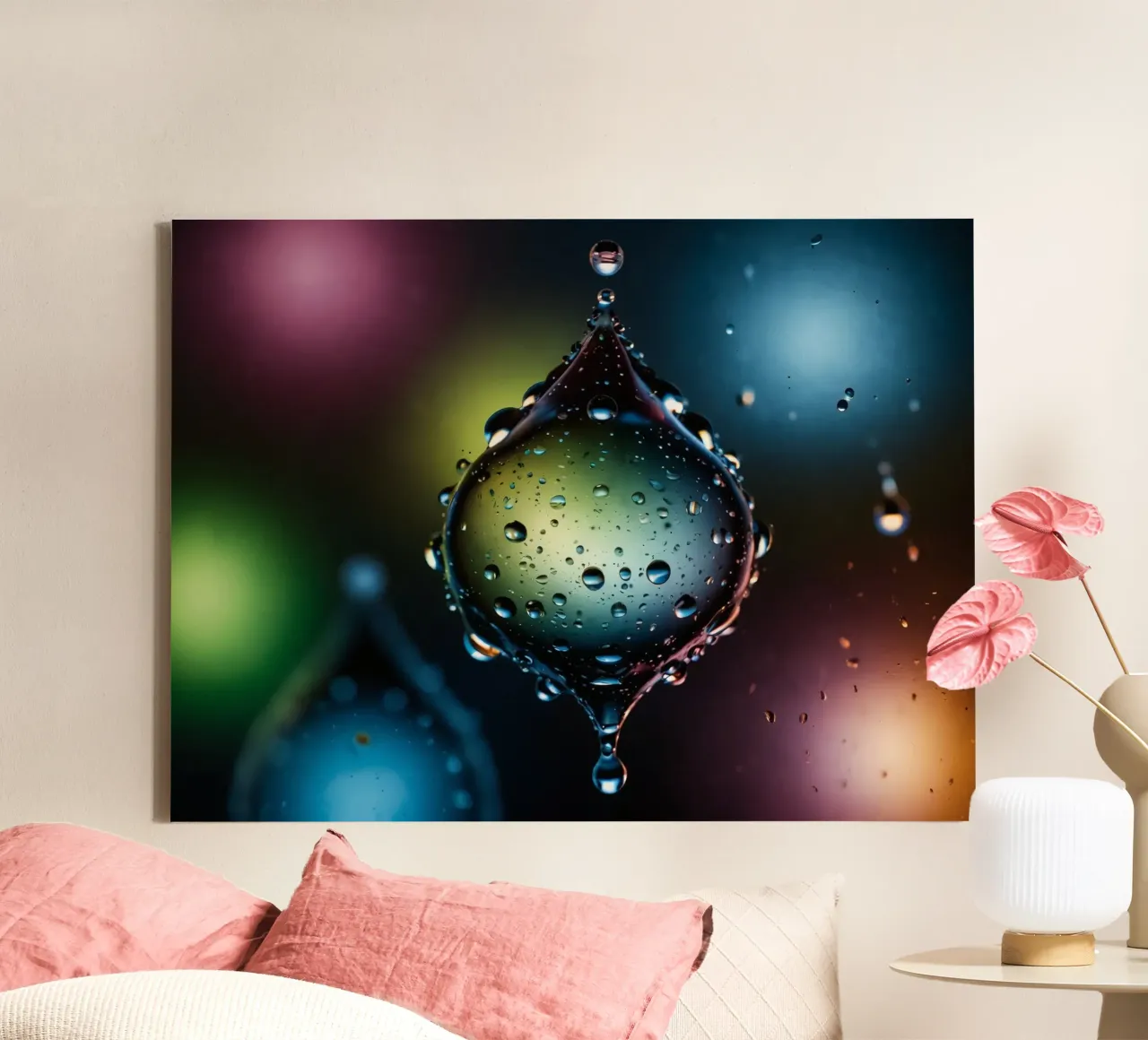 Gocce d'acqua colorate sospese nell'aria tela con Cornice a cassetta da DesignDoodle