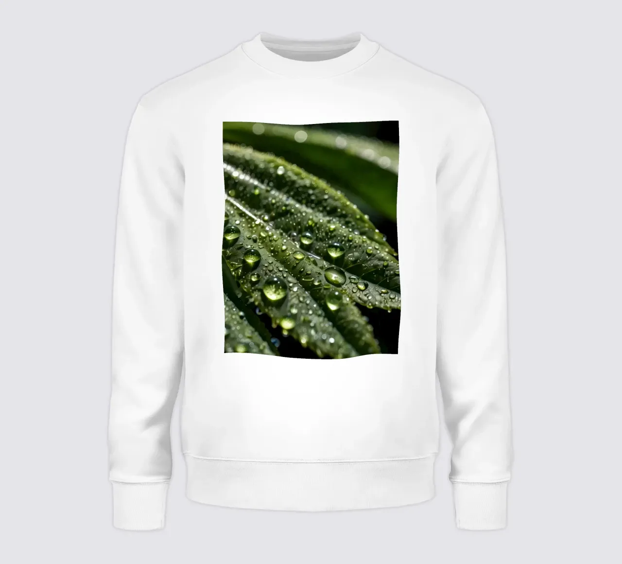 Primer plano de hojas de un verde intenso cubiertas de gotas de rocío sudadera de DesignDoodle