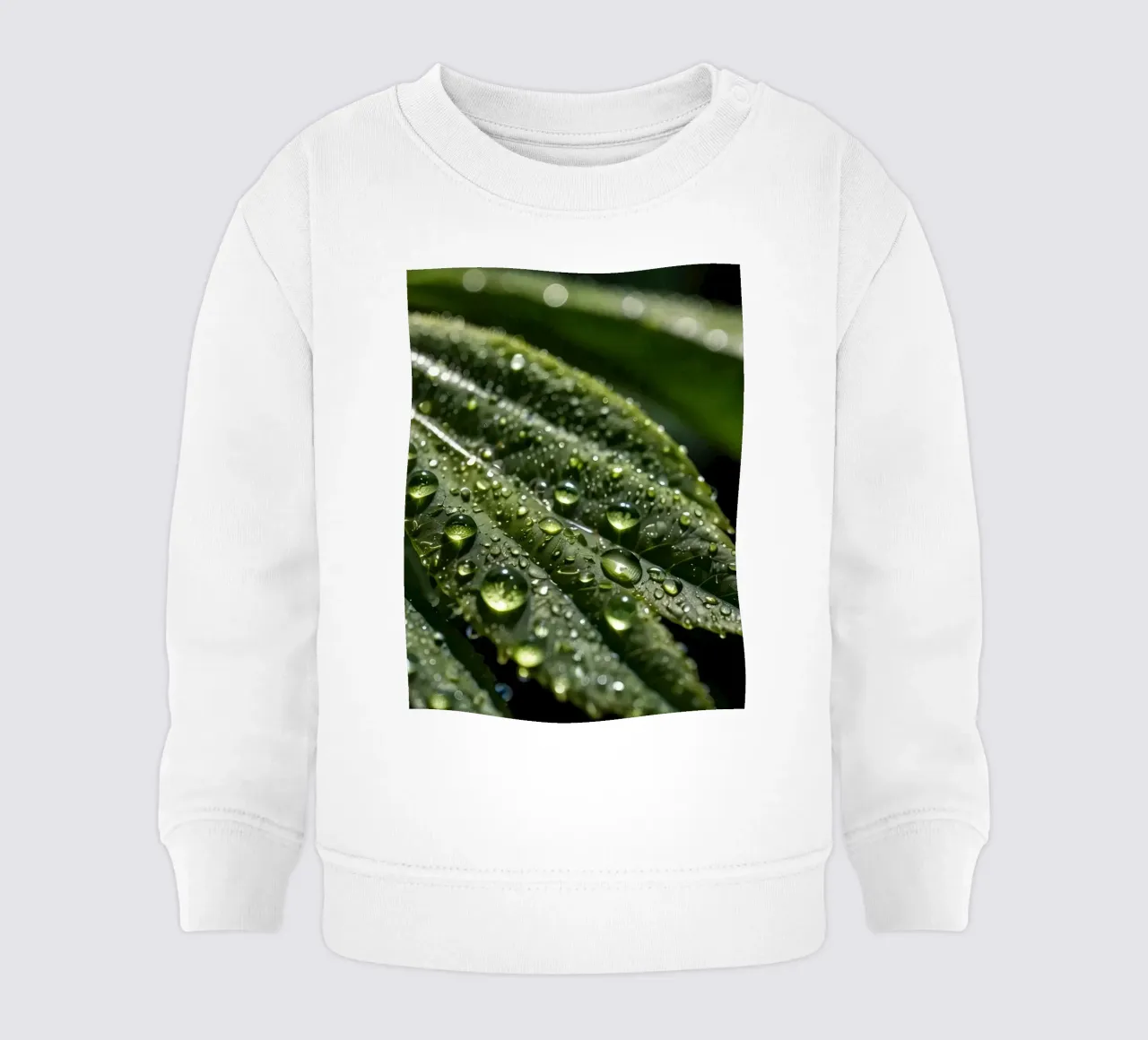 Close-up view of vibrant green leaves covered with dew dropl baby sweatshirt by DesignDoodle