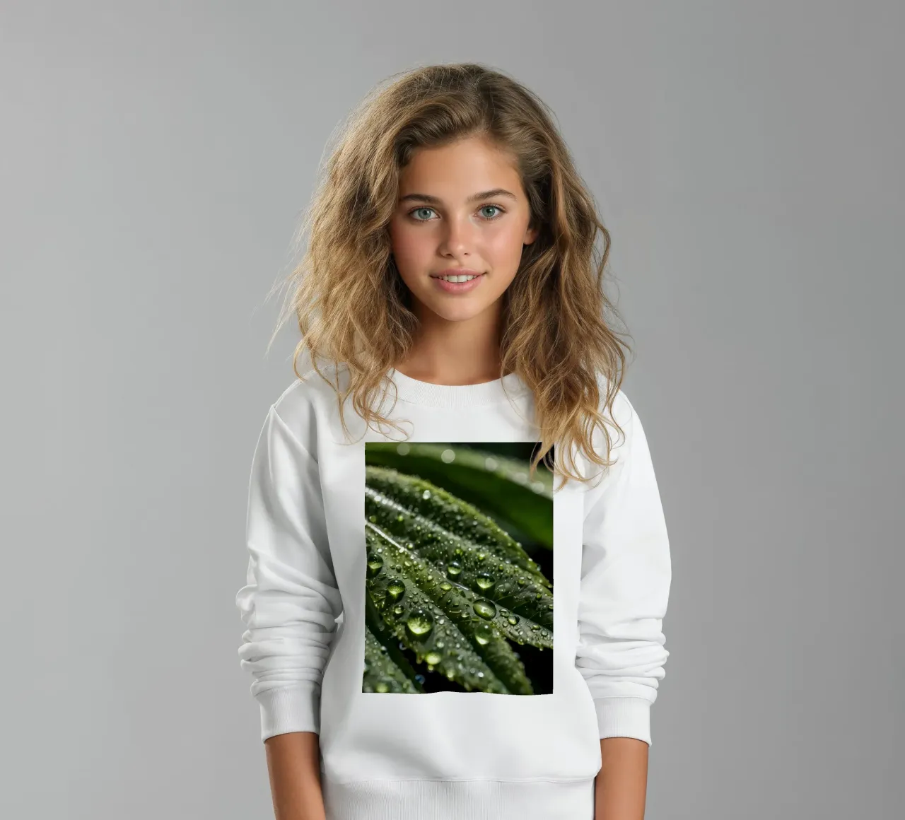 Primer plano de hojas de un verde intenso cubiertas de gotas de rocío sudadera para niño de DesignDoodle