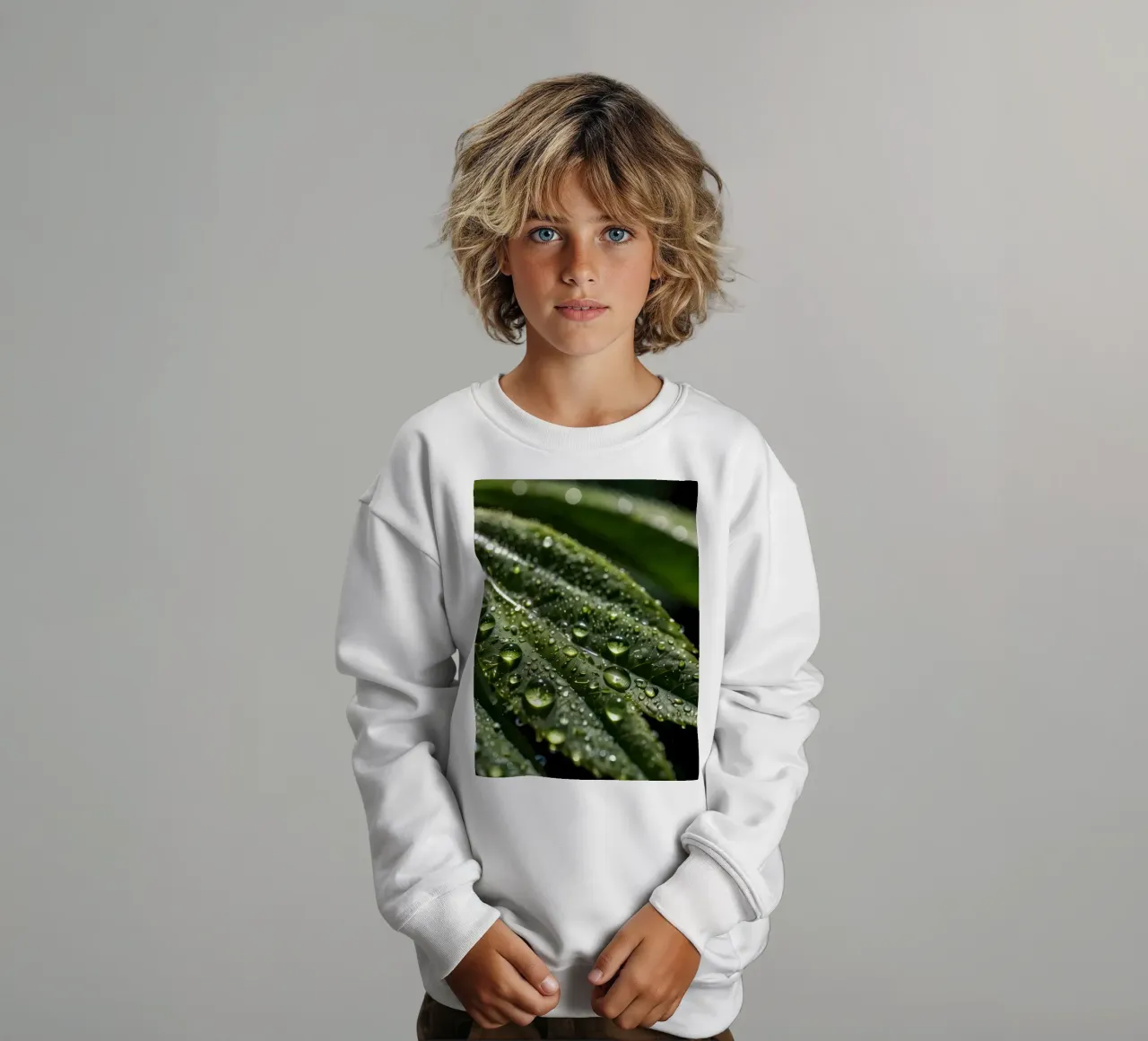 Primer plano de hojas de un verde intenso cubiertas de gotas de rocío sudadera para niño de DesignDoodle