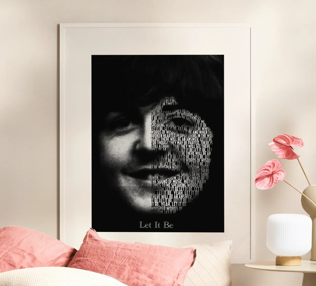 Let It Be Arte del testo poster con telaio in alluminio da Gunawan Rb