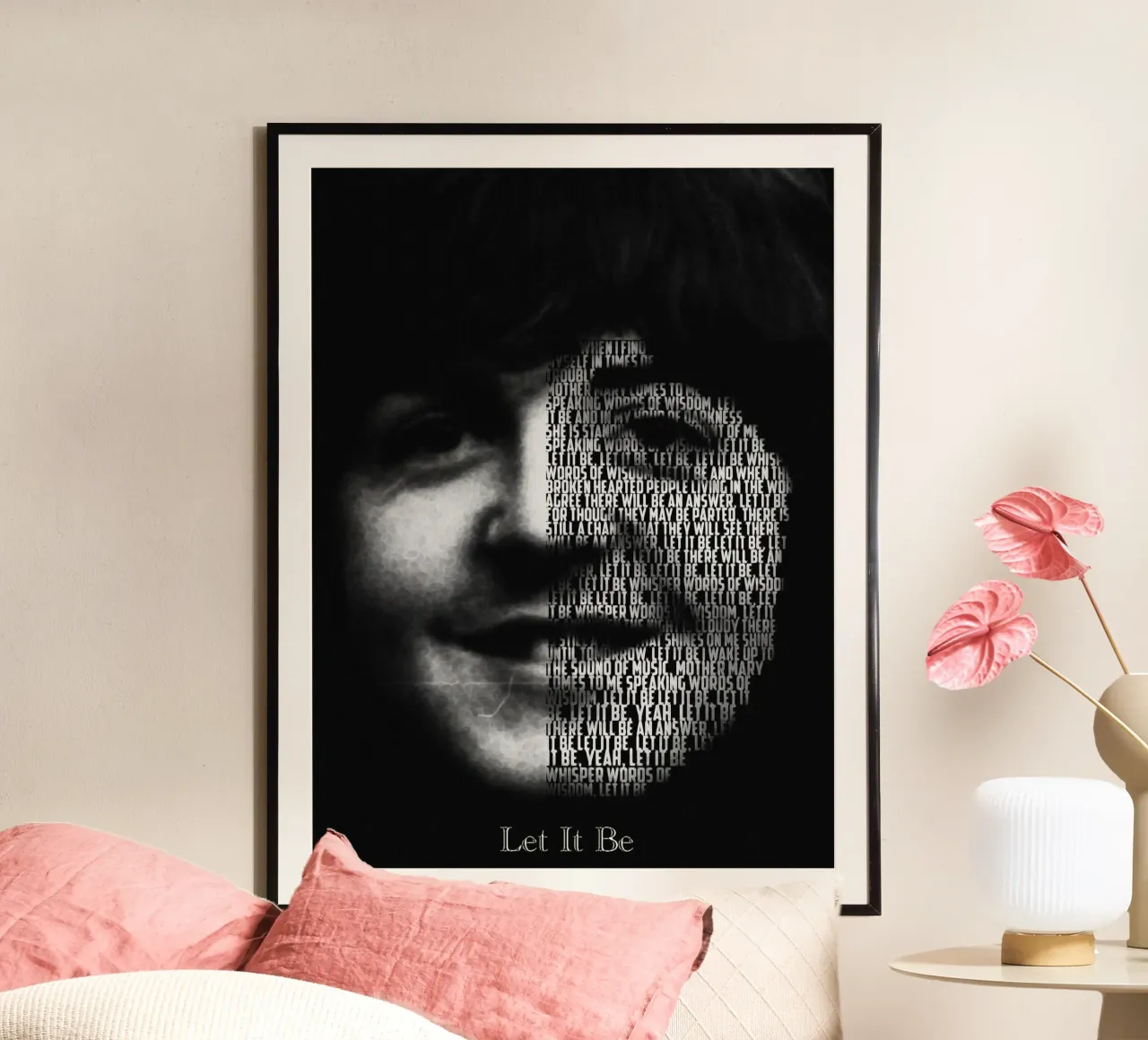 Let It Be Arte del testo poster con telaio in alluminio da Gunawan Rb