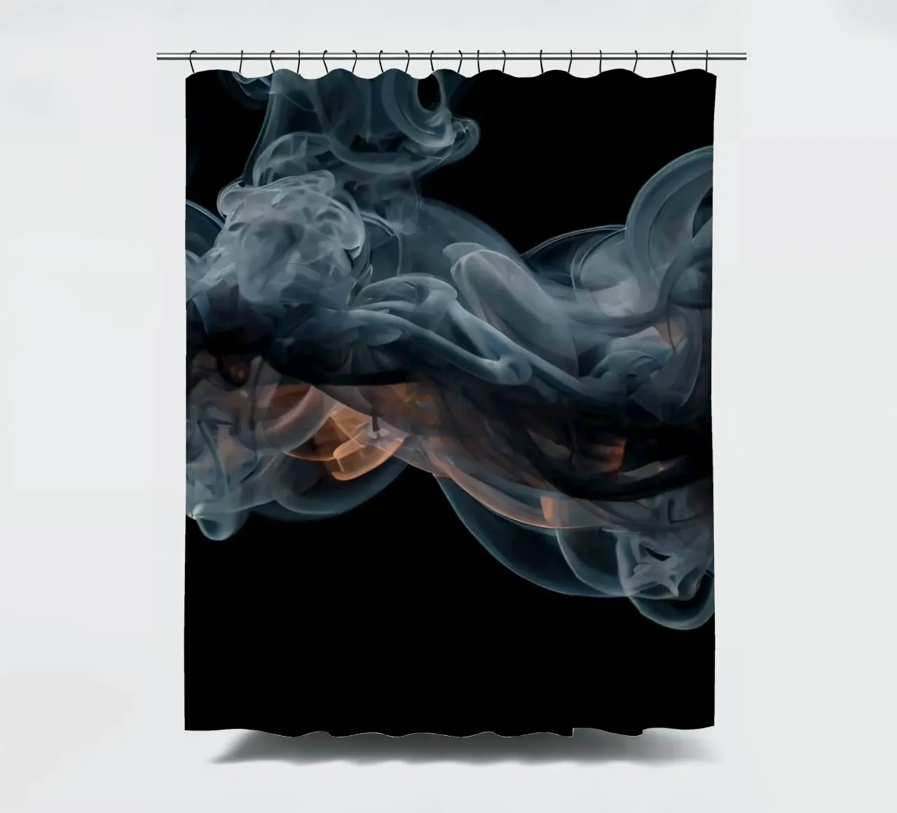 Dynamic swirl of colorful smoke against a dark background shower curtain by DesignDoodle