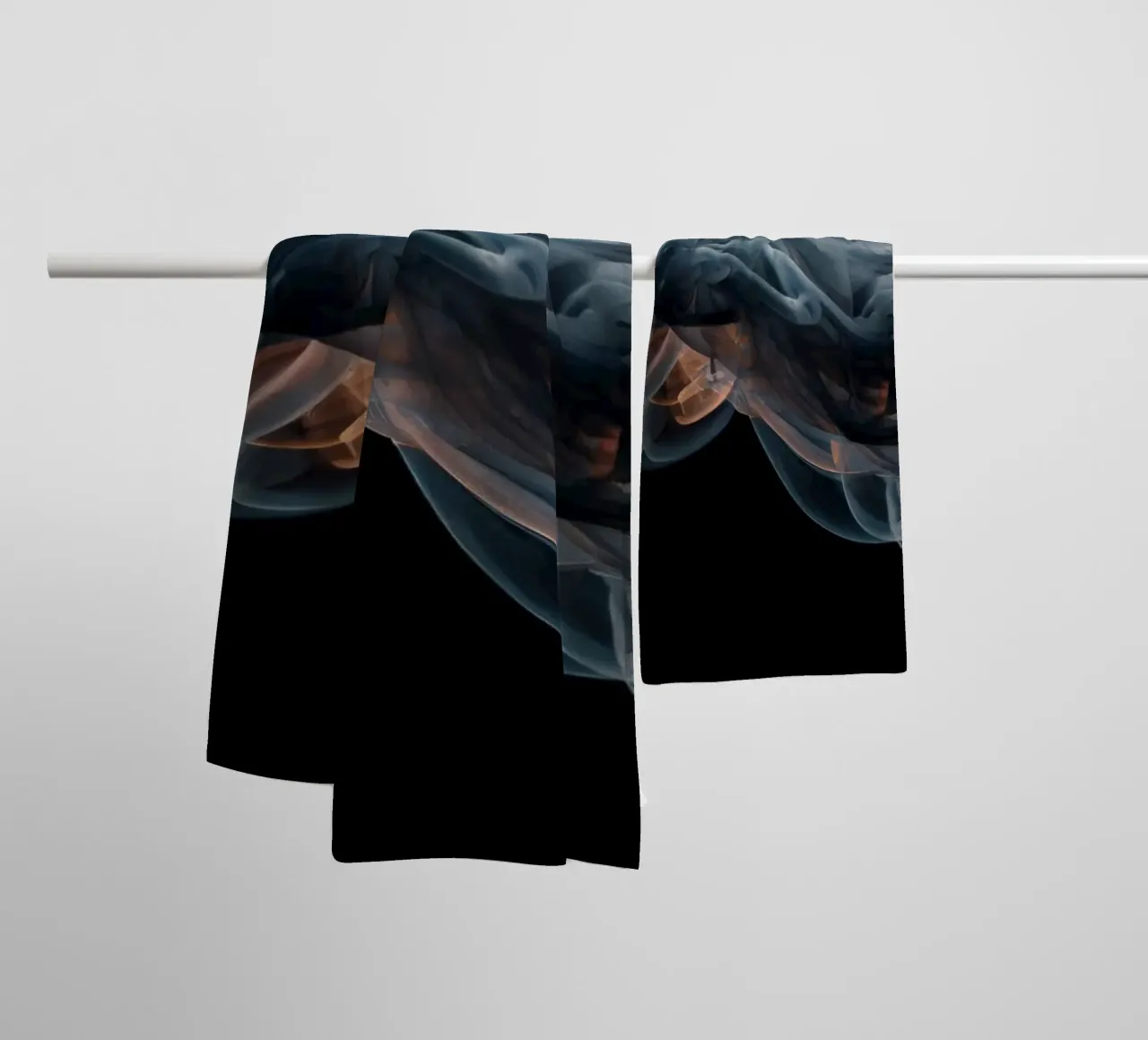 Dynamic swirl of colorful smoke against a dark background towel by DesignDoodle