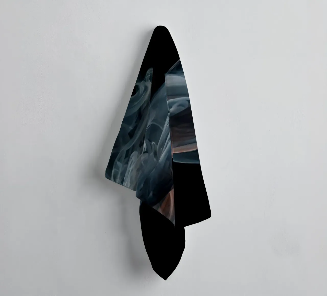 Dynamic swirl of colorful smoke against a dark background towel by DesignDoodle