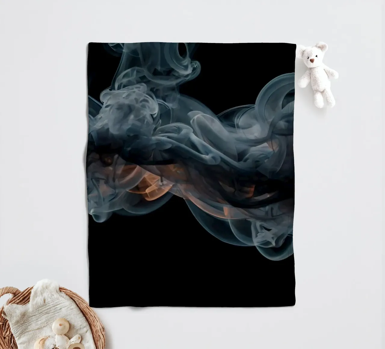 Dynamic swirl of colorful smoke against a dark background fleece blanket by DesignDoodle