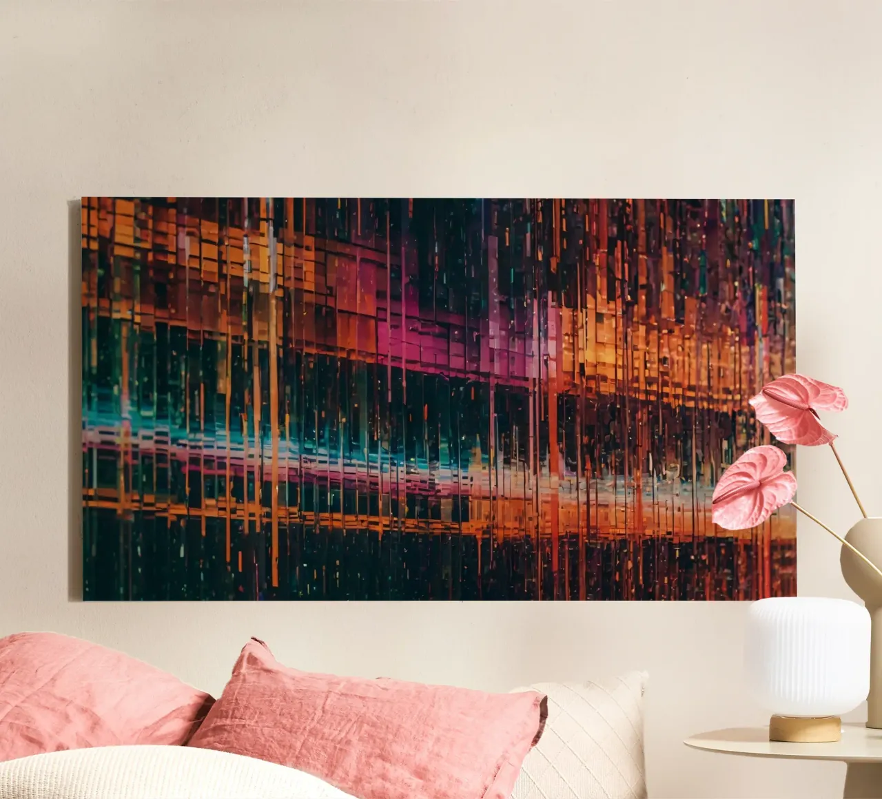 Colorful modern abstract digital art lines patterns canvas by DesignDoodle