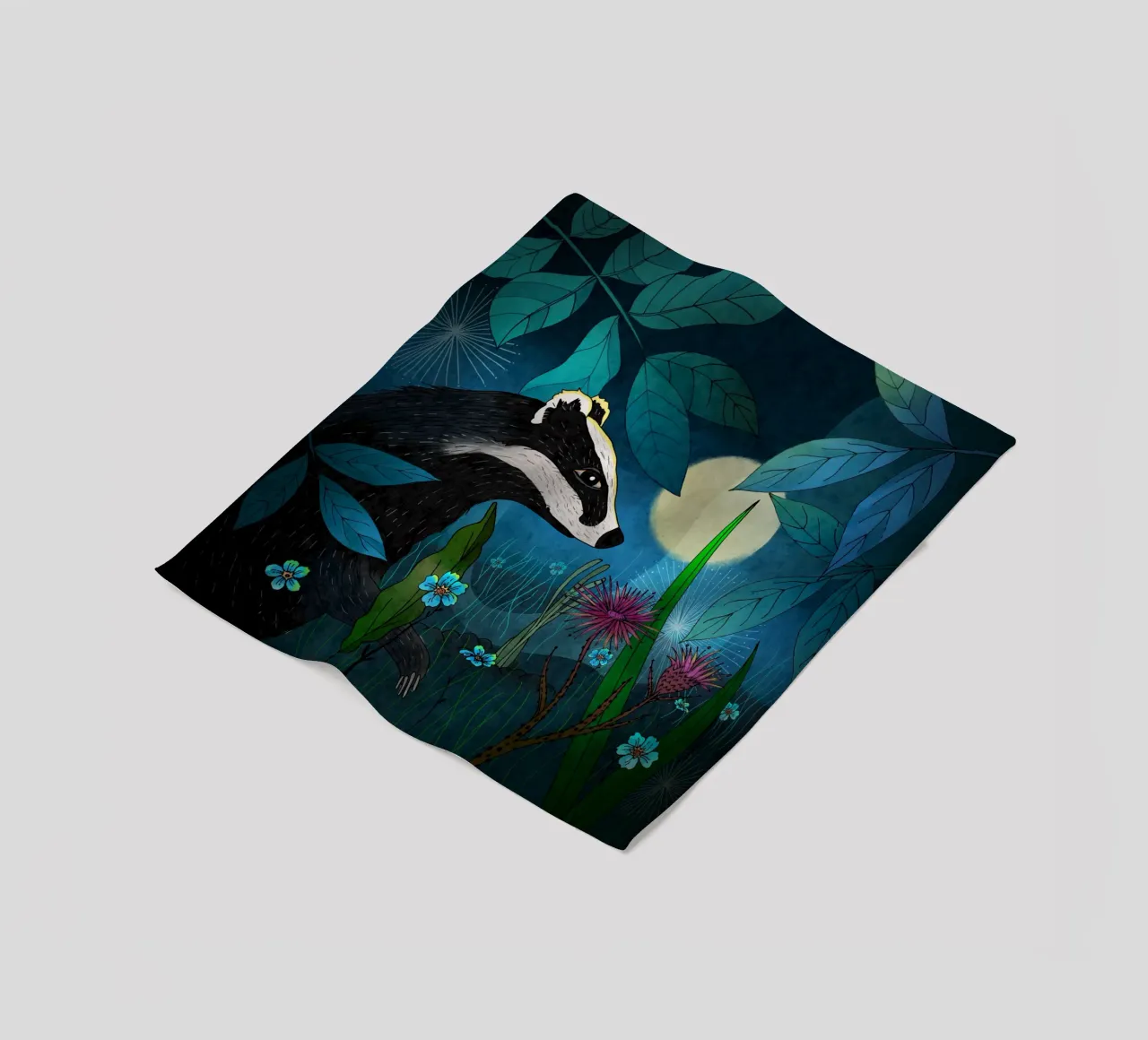 Badger in the garden by moonlight fleece blanket by AnimalArt