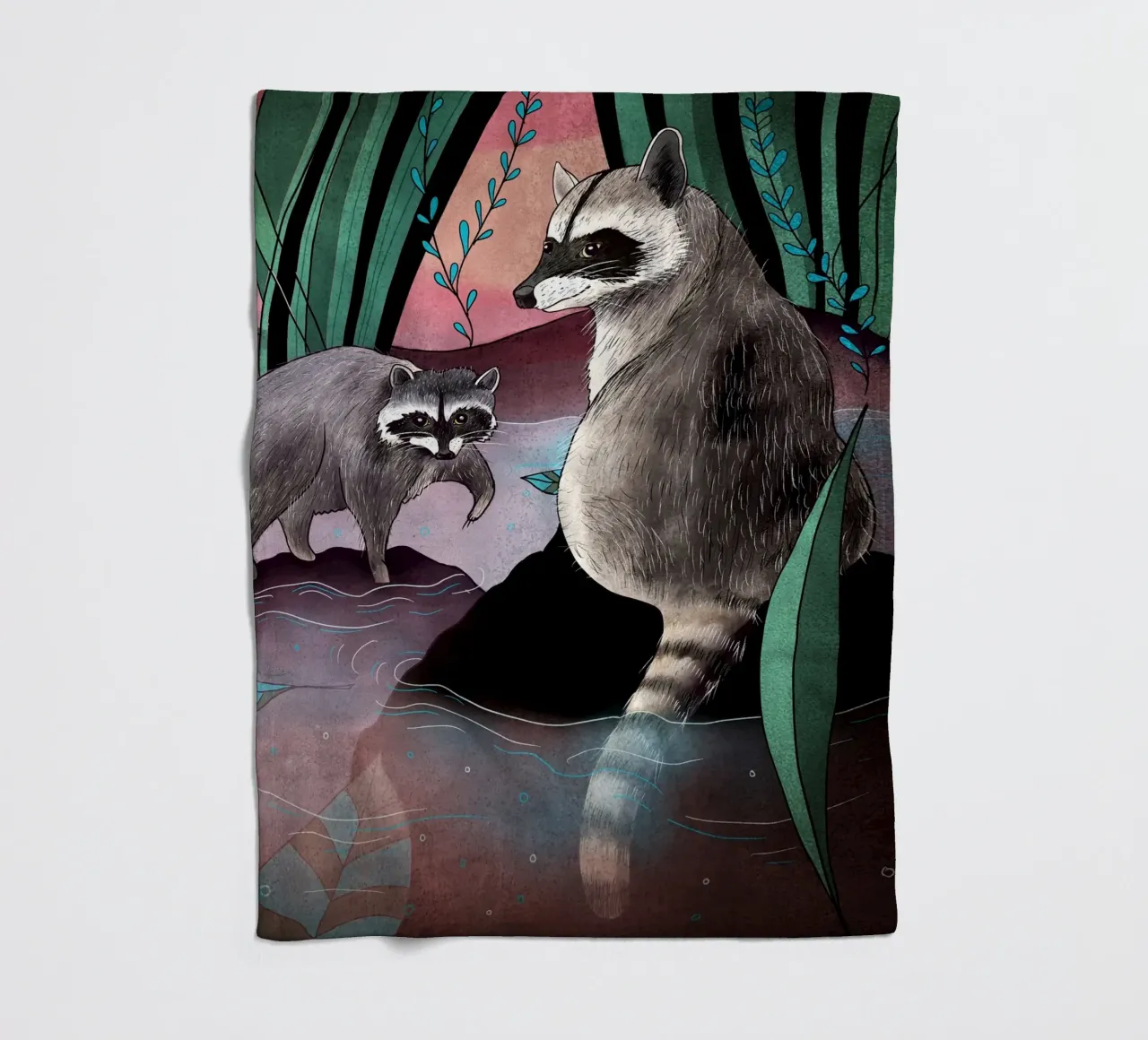 Procioni lungo il fiume coperta in pile da AnimalArt