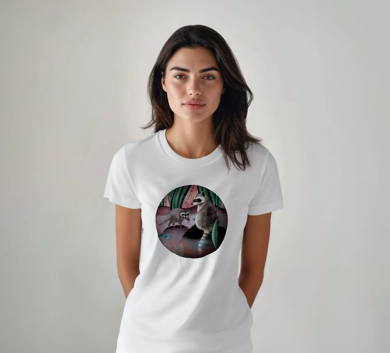 Raccoons by the river t-shirt by AnimalArt
