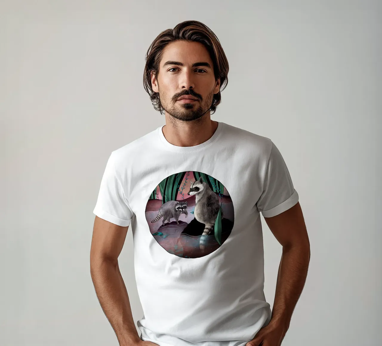 Raccoons by the river t-shirt by AnimalArt
