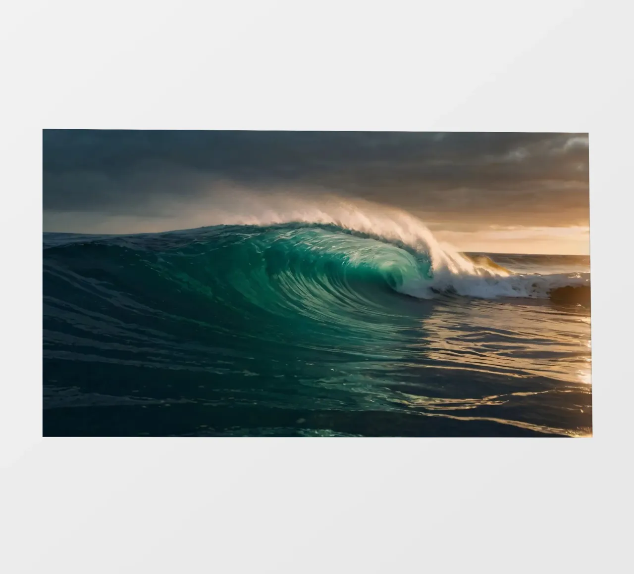 Maestosa onda oceanica che si infrange sulla riva al tramonto telo in pvc da DesignDoodle