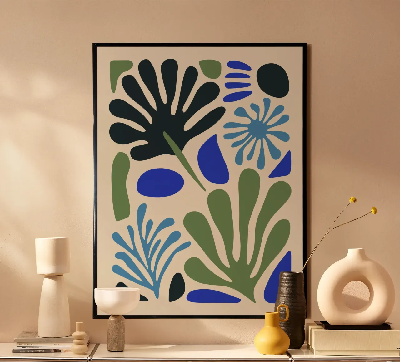 Abstracte tuin poster met kunststof frame van cafelab