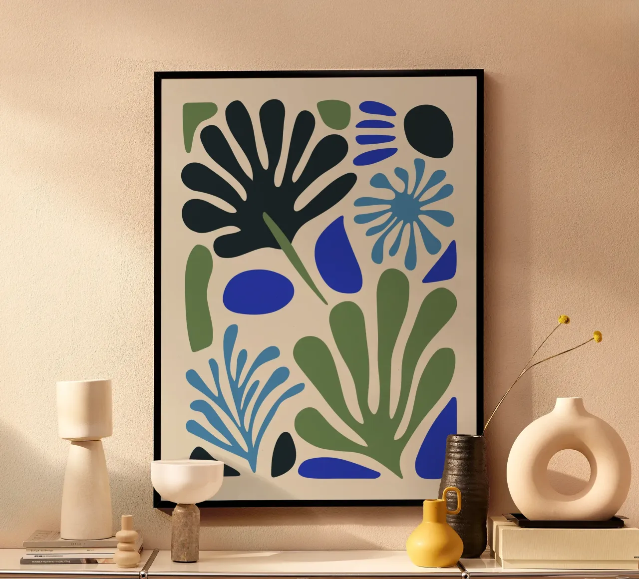 Abstracte tuin poster met kunststof frame van cafelab