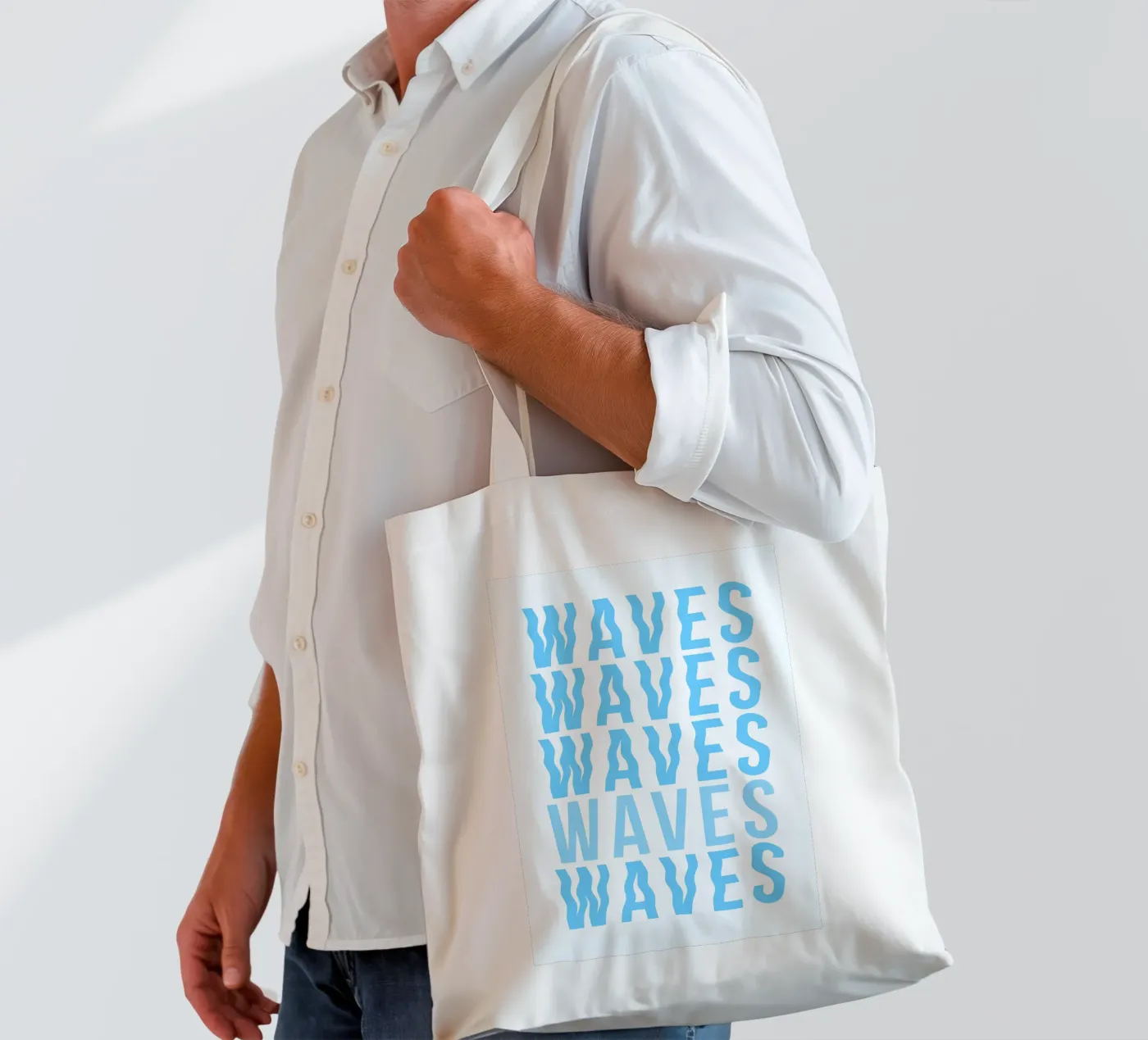 Waves Typography tote bag by Attaboy Dsgn