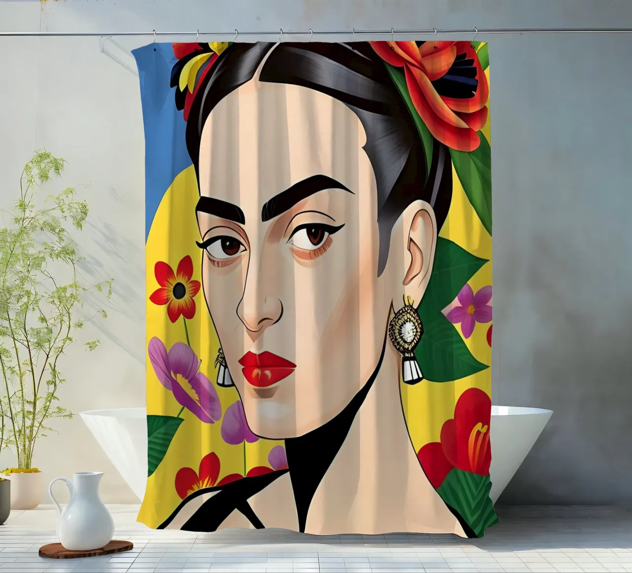 Dopamine Frida Kahlo shower curtain by ART DECO