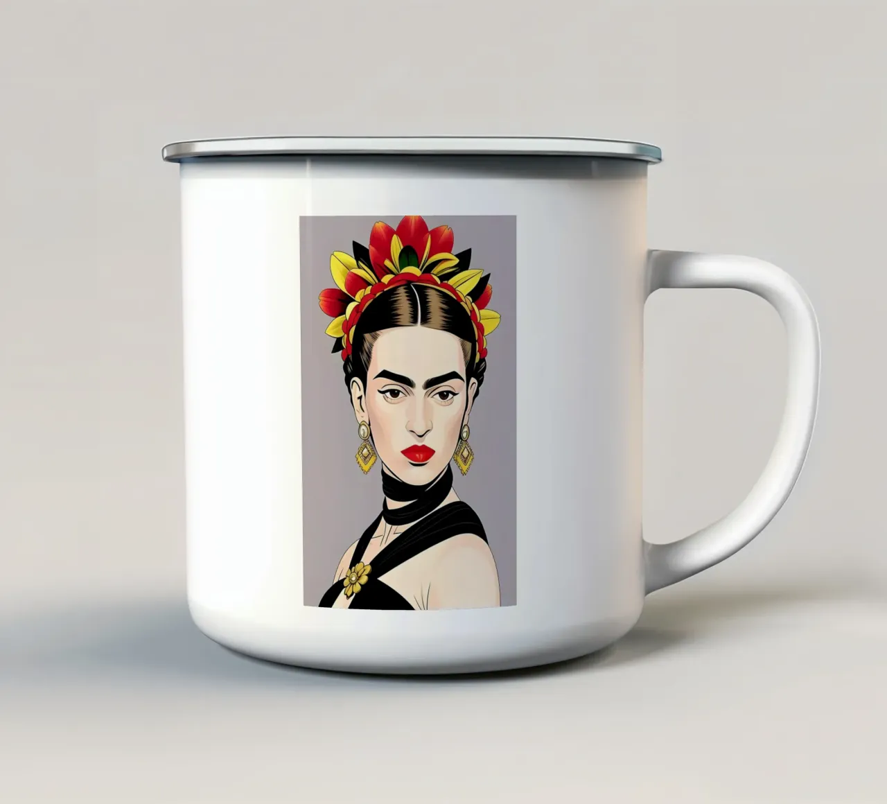 FRIDA KAHLO FOLK ART enamel mug by ART DECO